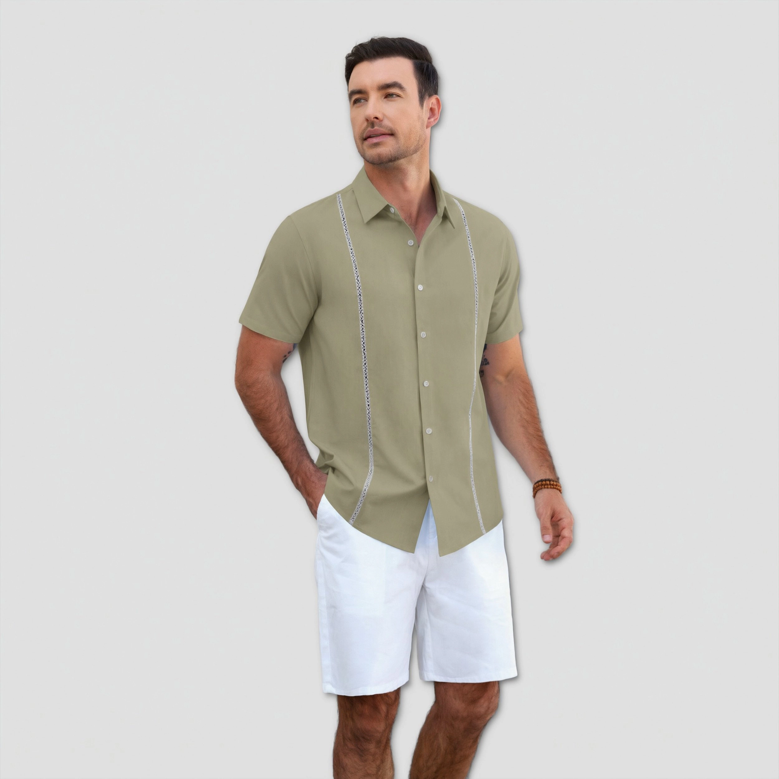 COOFANDY Men's Relaxed Fit Button Down Short Sleeve Shirt with Stripes
