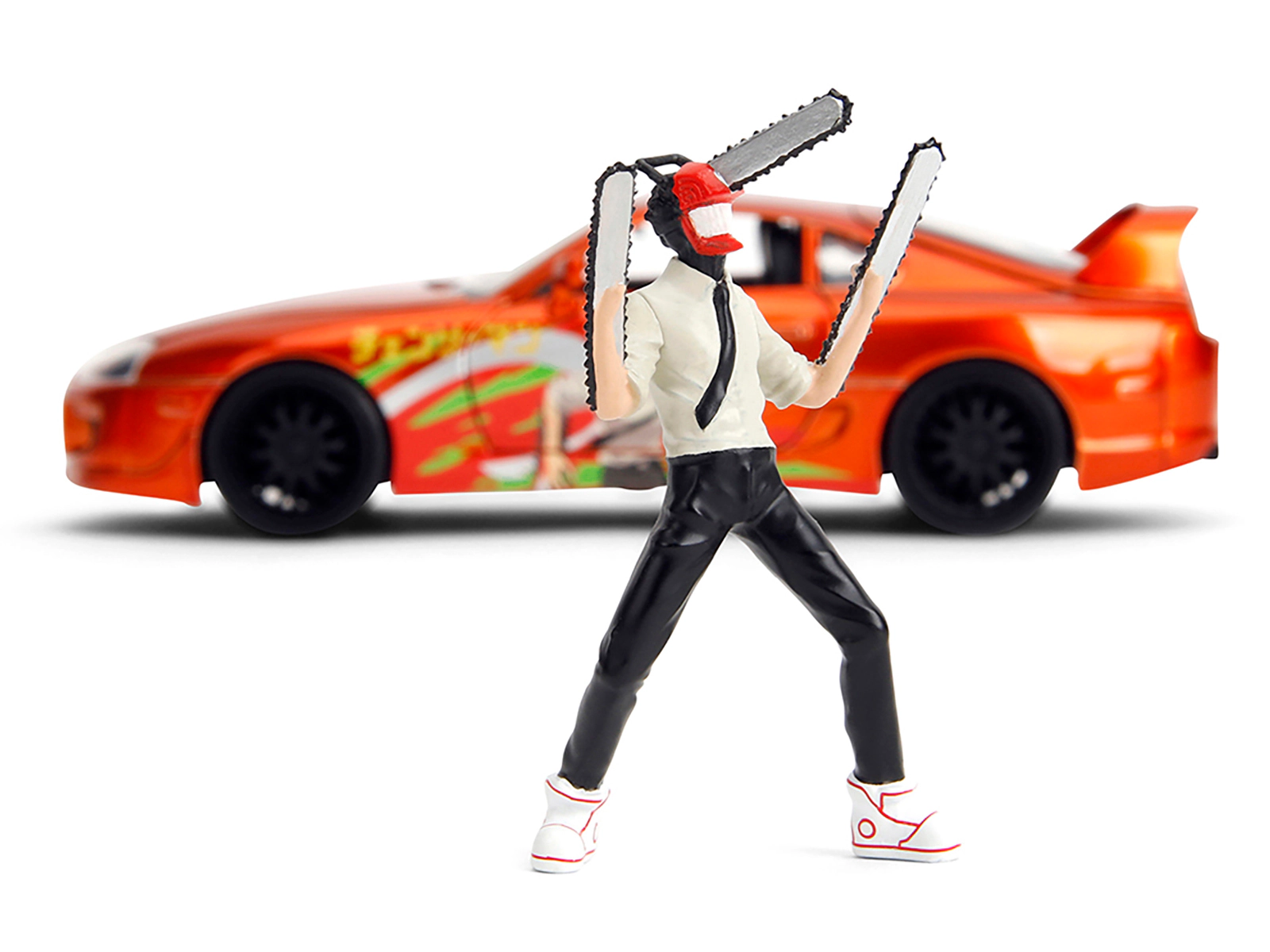 Jada 1995 Toyota Supra Orange Metallic with Graphics and Chainsaw Man Diecast Figure "Chainsaw Man" (2022) TV