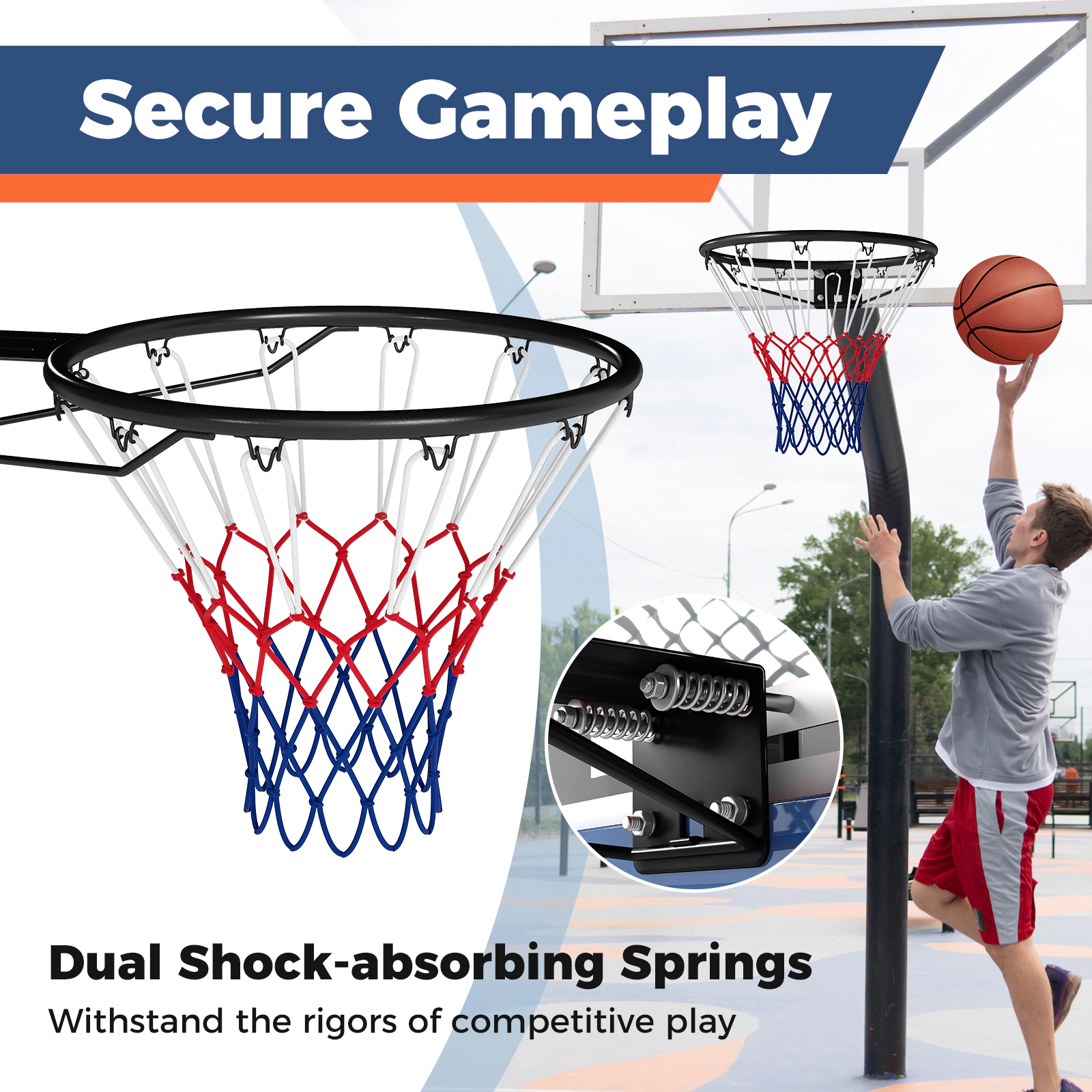 SUGIFT Black 18-in Wall Mounted Basketball Rim with Dual Shock Absorbing Springs and All Weather Net 23.5-in W
