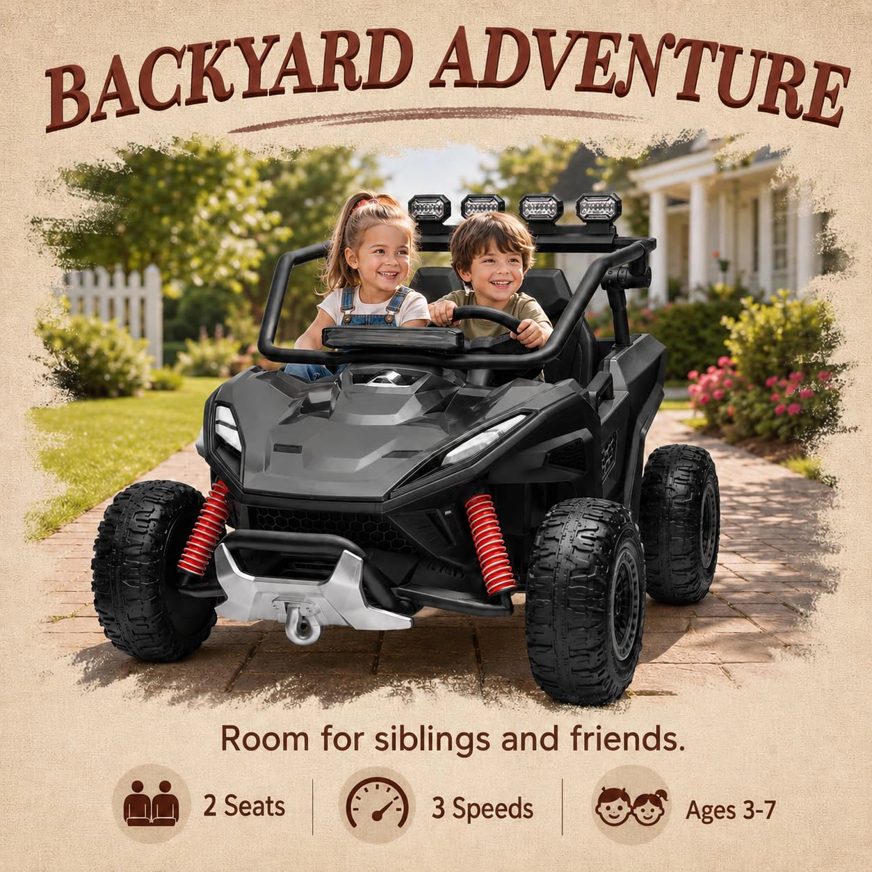 12V Kids Ride On UTV 2 Seater Electric Car with Dual Motors, 2.4G Remote Control, 4WD and Rechargeable Battery