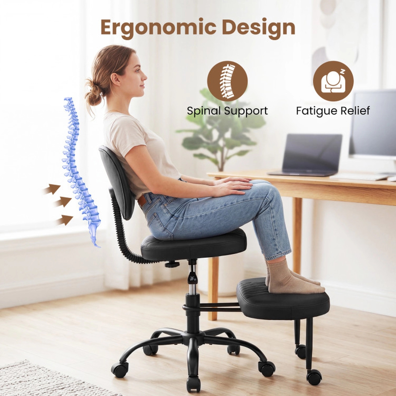 SUGIFT Criss Cross Faux Leather Office Chair with Rotating Footrest and Adjustable Seat Black