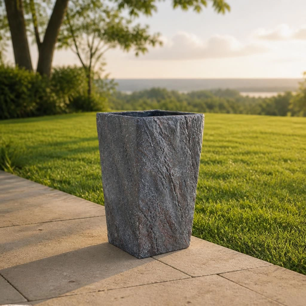 WOW PIONEER Tall Solid Cement Planter for Garden Patio Balcony Entryway Indoor Outdoor