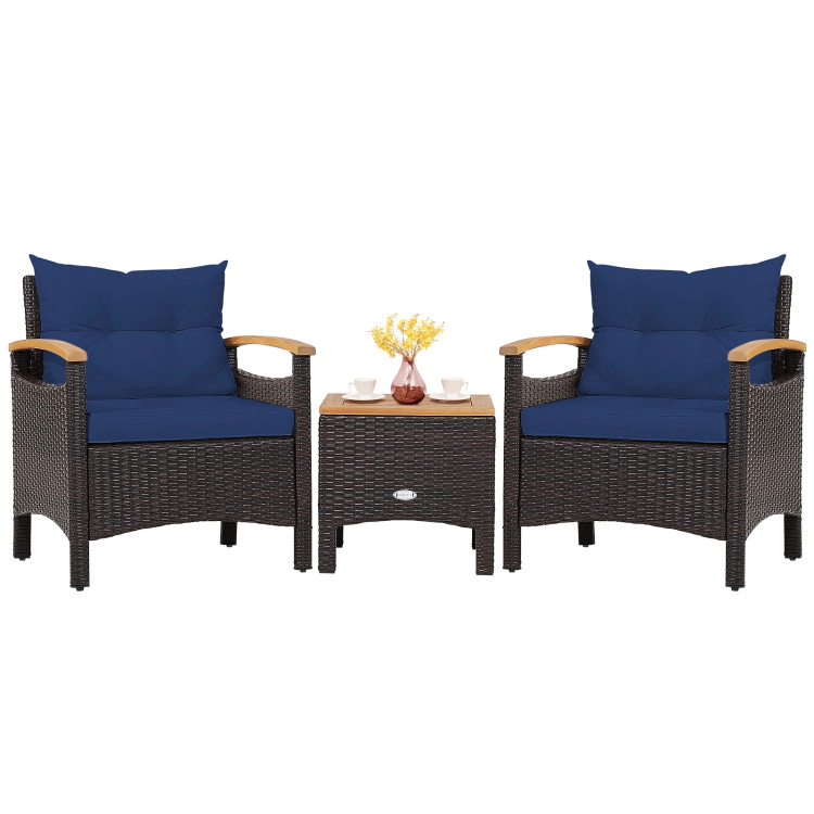 Hivvago 3 Pieces Patio Rattan Furniture Set With Removable Cushion