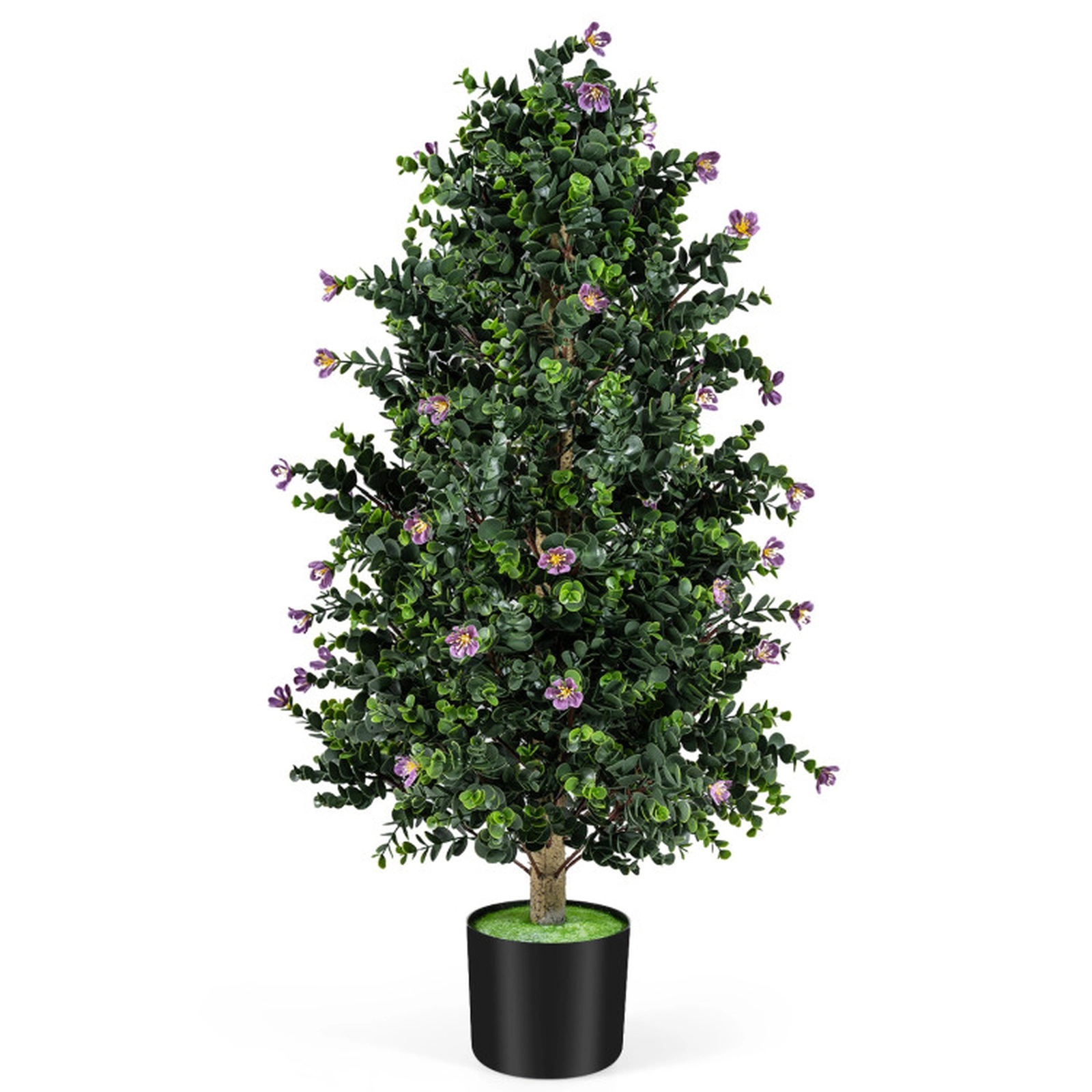 SUGIFT Set of 2 36-in Artificial Cone Topiary Trees with Purple Flowers and Cement-Filled PP Pots