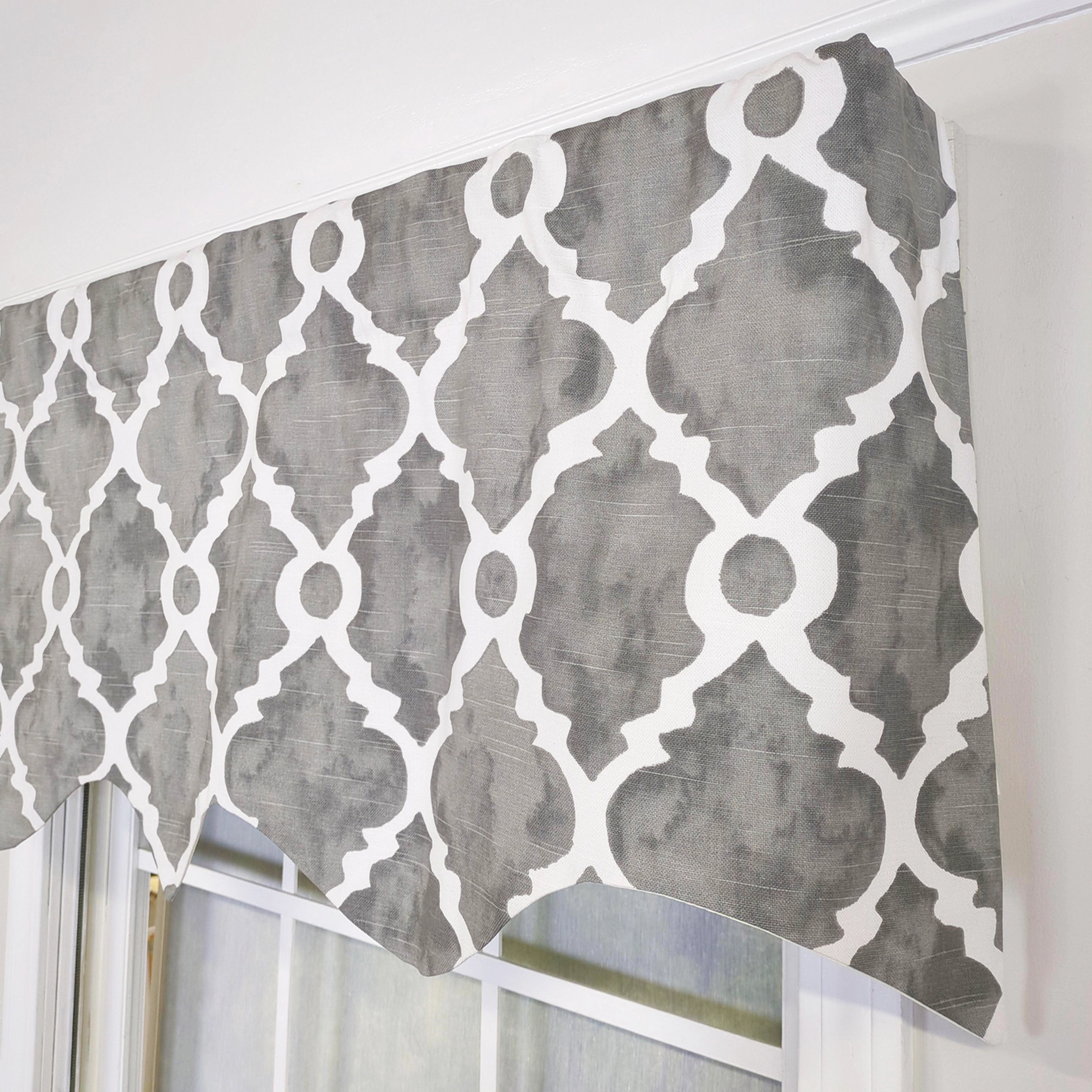 RLF Home 100% Cotton Lattice Regal With Ivory Lining Rod Pocket Window Valance 50" x 17" Gray