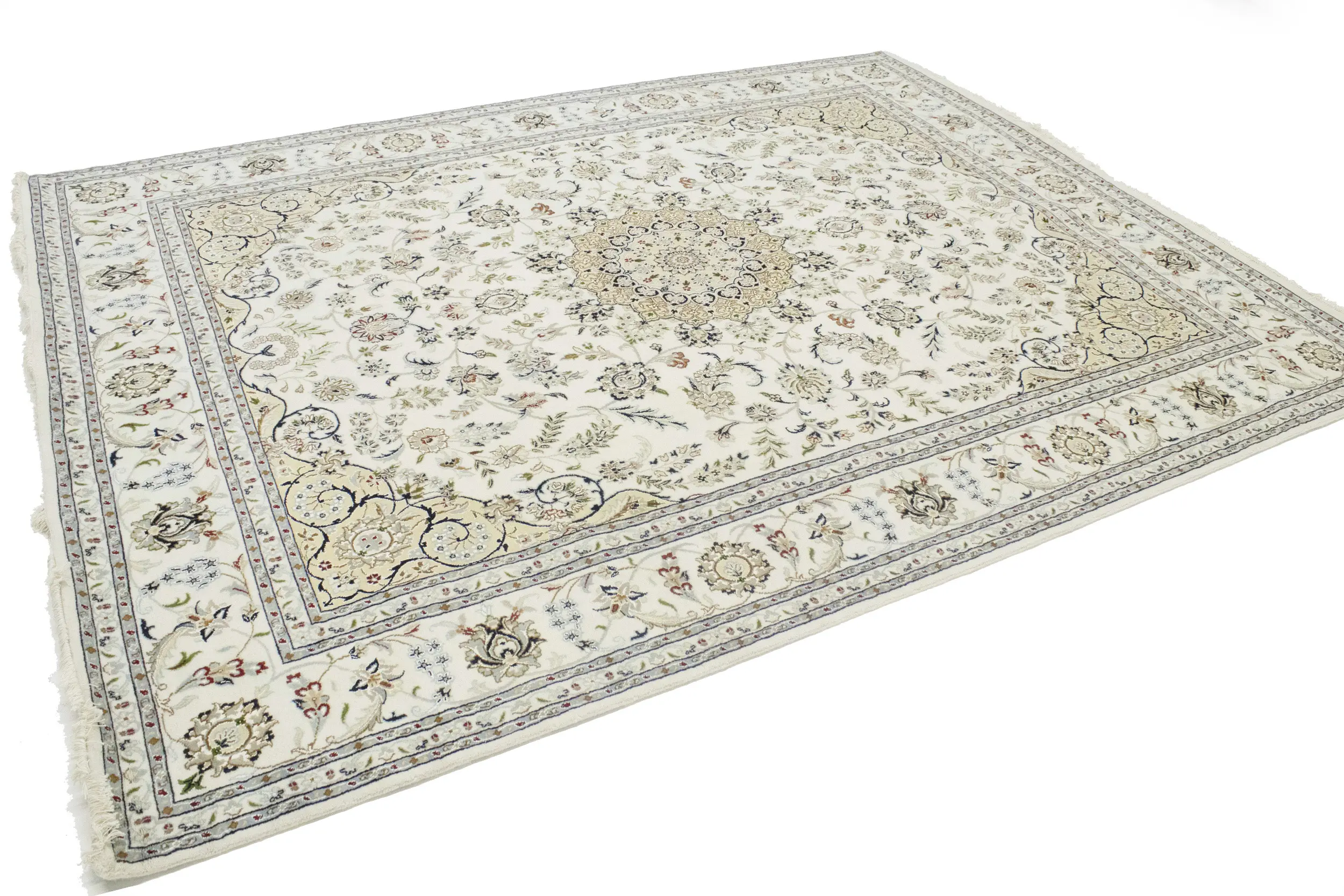 Magic Rugs 7'11 X 10'3 Floral Hand Knotted Cream Indo-Nain Wool Rug