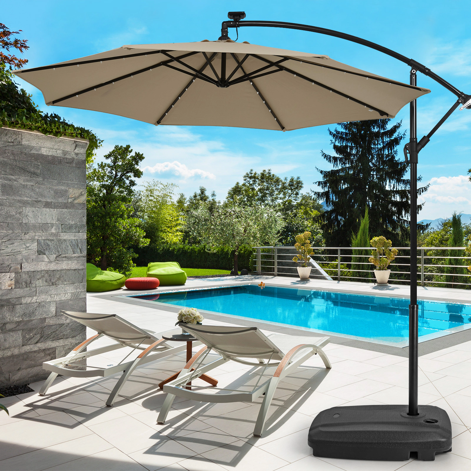 Slickblue Fillable Cantilever Umbrella Base Stand with Wheels for 9 Ft Offset Umbrella