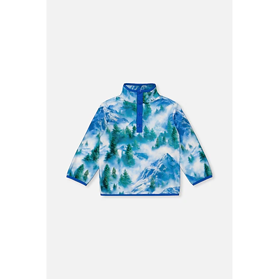 Deux par Deux Boys Mountain Print Mid-Season Plush Pop-Over Polar Jacket
