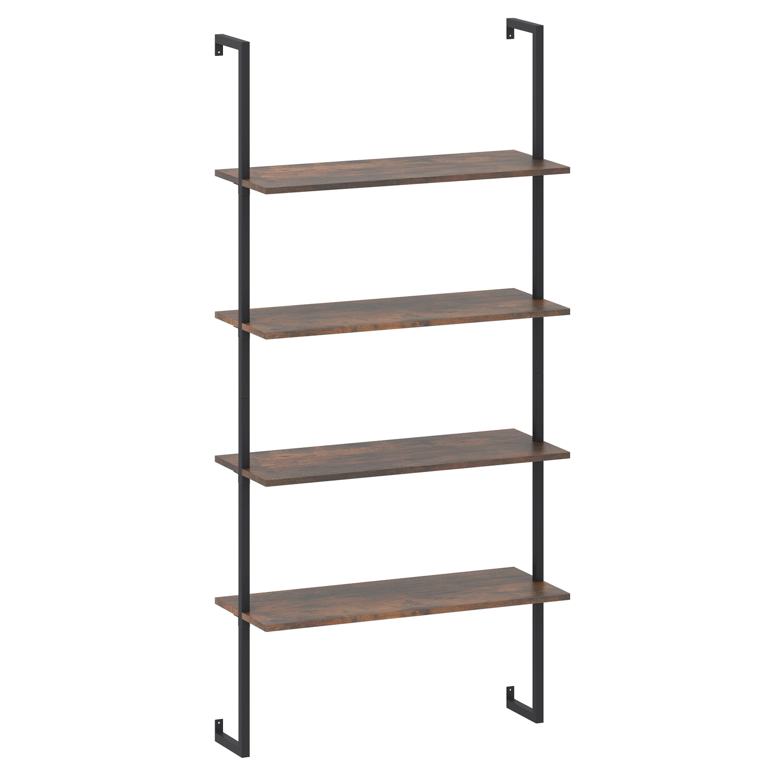 SUGIFT Brown 4-Tier Industrial Ladder Bookshelf Wall Mounted with Metal Frame