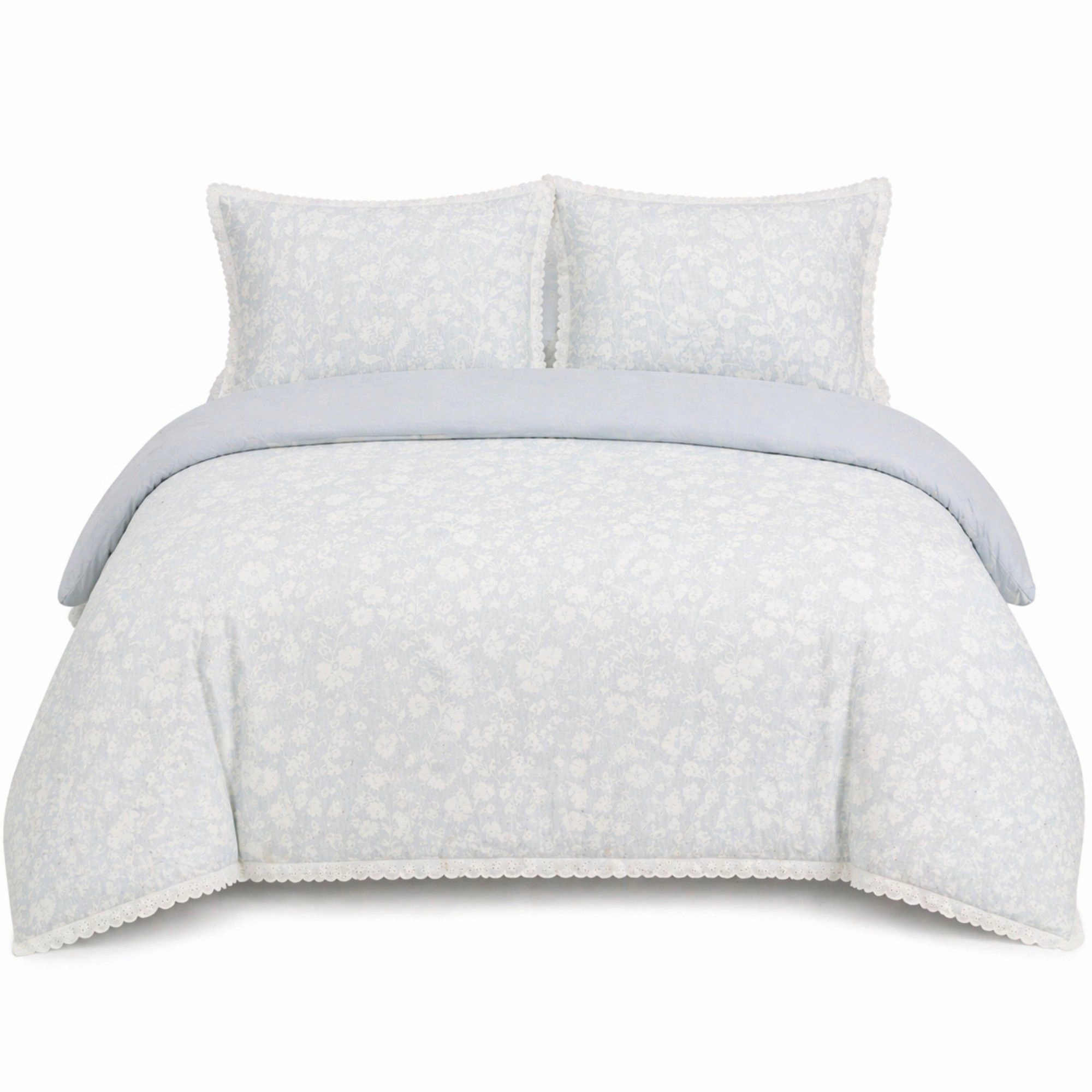 Alilang Unisex 4-Piece Cotton Washed Jacquard Bedding Set with Duvet Cover Flat Sheet and Pillowcases Floral Texture