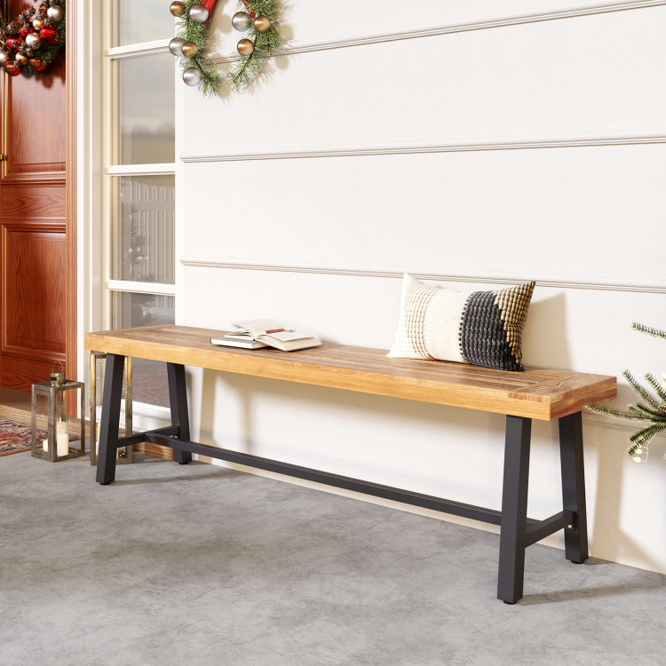 Hivvago 63-Inch 3-Person Acacia Wood Outdoor Backless Bench – Set Of 1