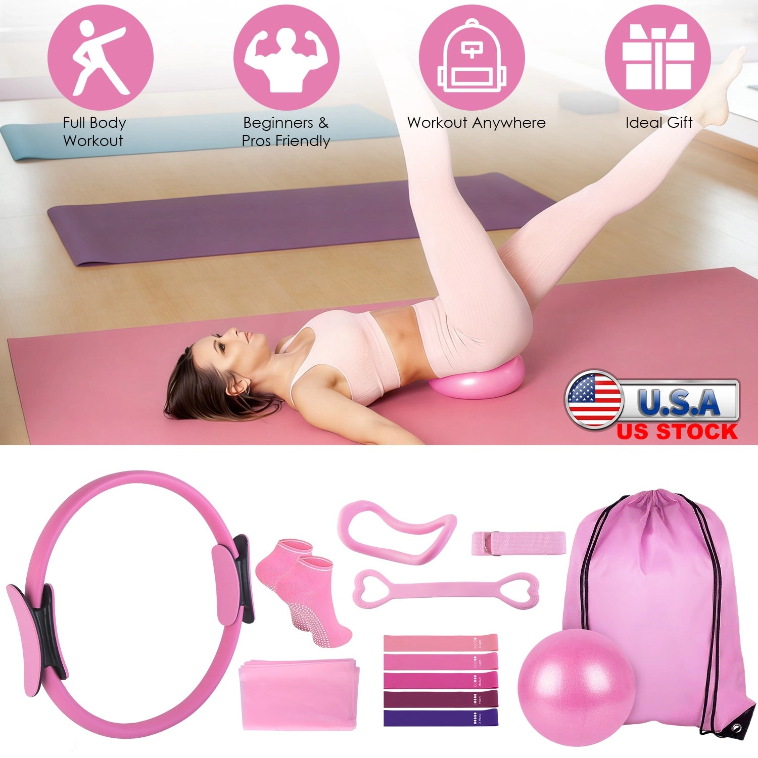 GBruno 14-Piece Pilates Ring Essentials Kit