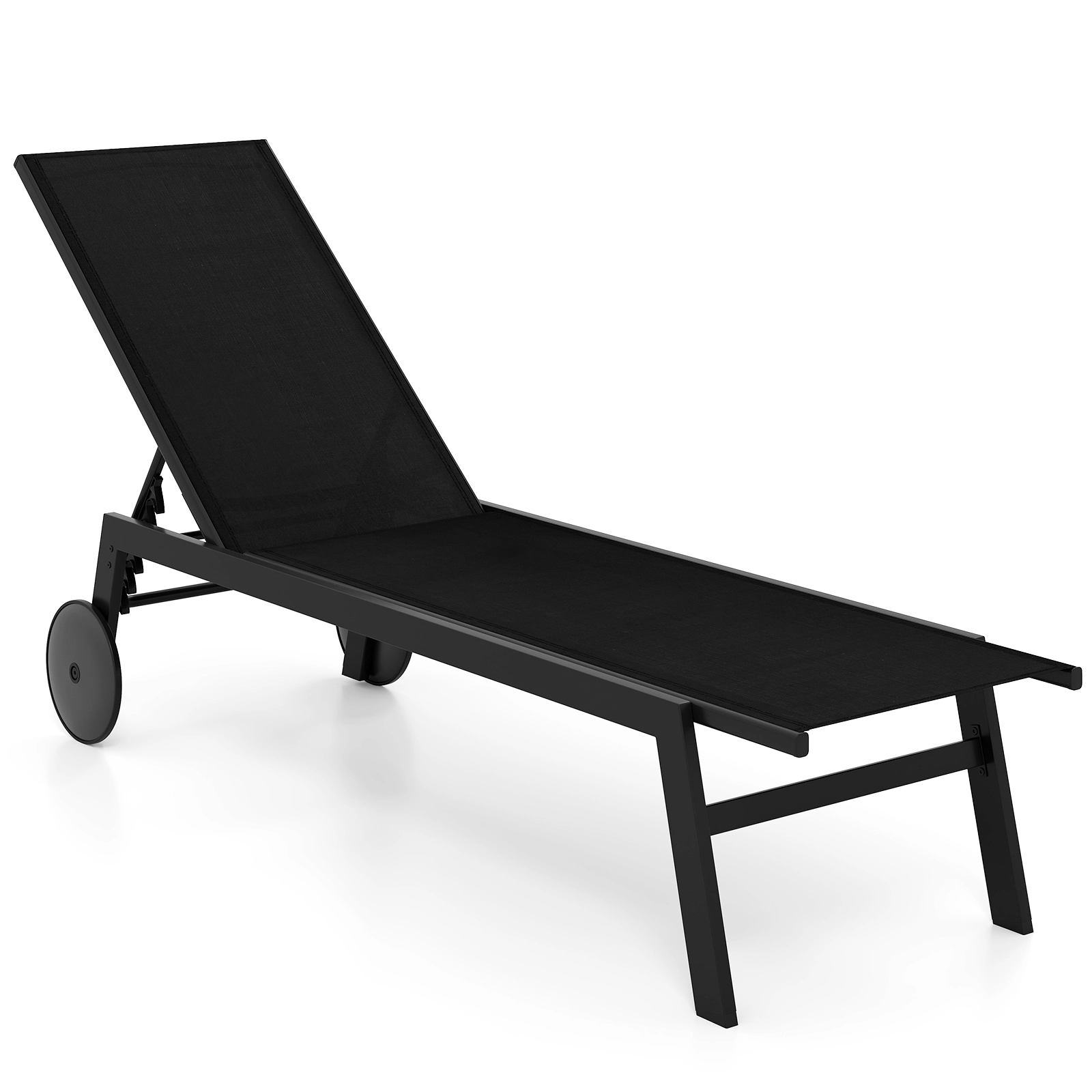 SUGIFT Wheels 6-Level Backrest Quick-Dry Fabric 330-lb Black Patio Chaise Lounge Chair