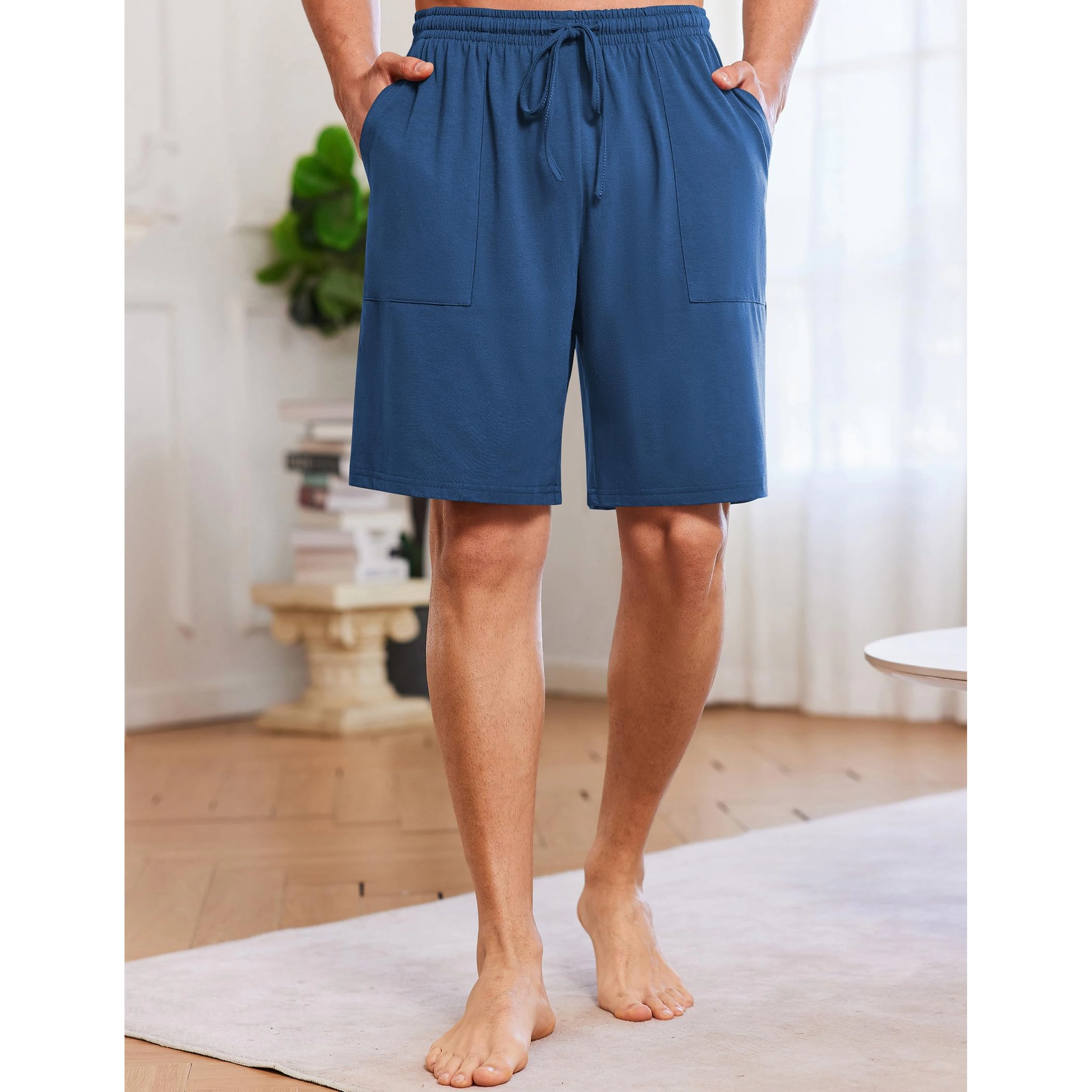 Ekouaer Men's Pajama Shorts Cotton Lounge Sleep Elastic Waist Sleepwear Pants with Pockets