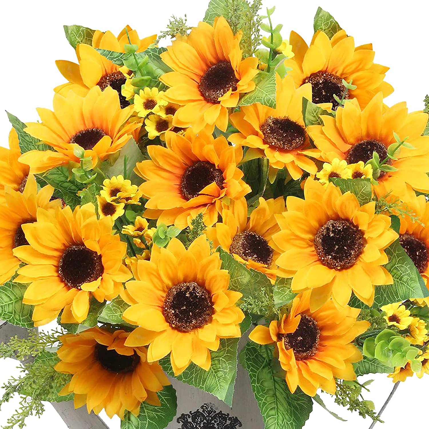 PUPWE Artificial Sunflowers For Outdoors Fall Decor  2 Bouquets