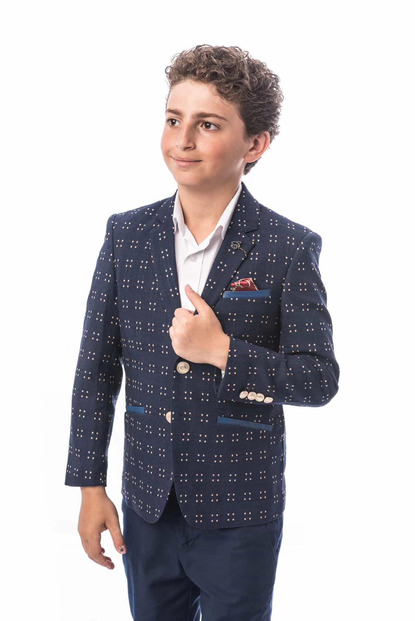 Elie Balleh Boys Slim Fit Dotted Textu Blazer
