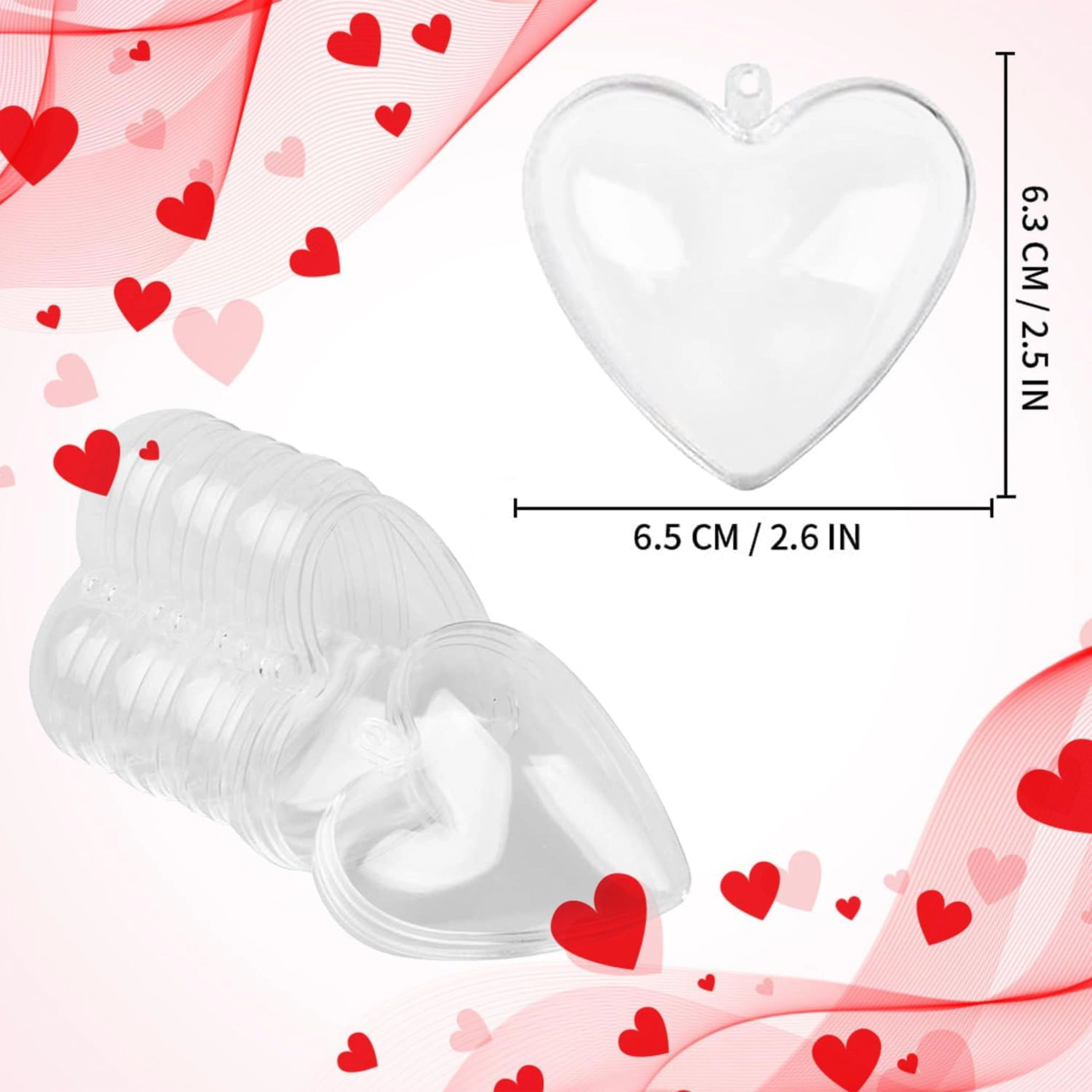 Stock Preferred Pack of 10 65mm Clear Fillable Plastic Heart Ornaments for DIY Crafts