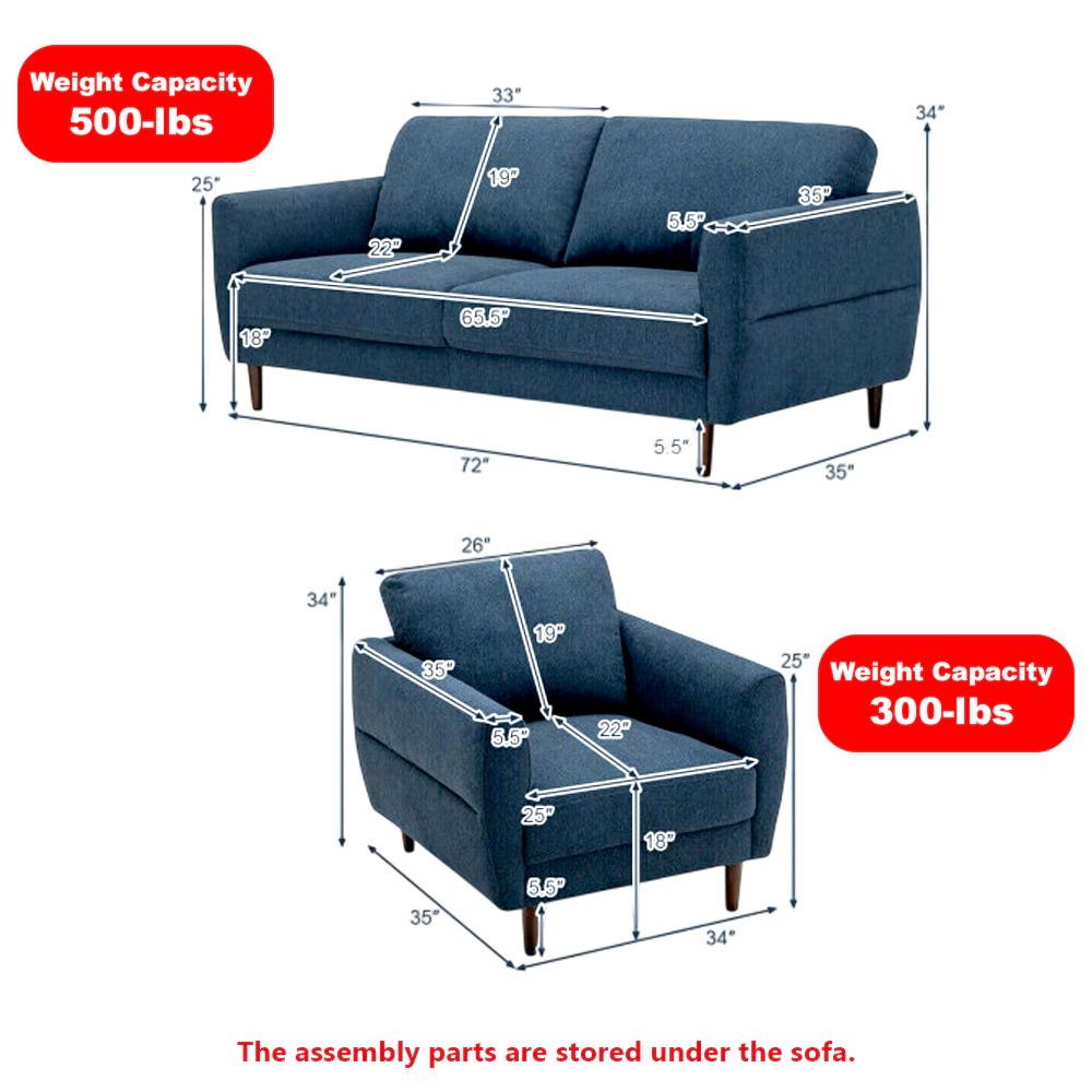 Hivvago 2-Piece Contemporary Upholstered Sofa Set with Detachable Cushion Covers