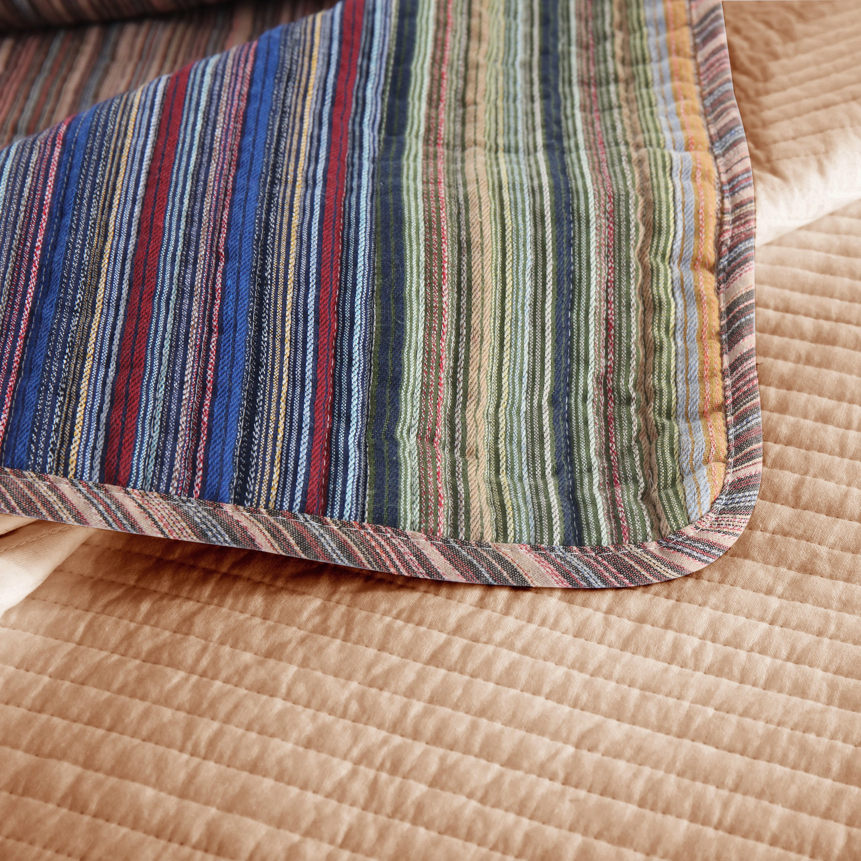 MarCielo 3 Pieces 100% Cotton Striped Quilt Bedspread Set-Soft Lightweight Bedding