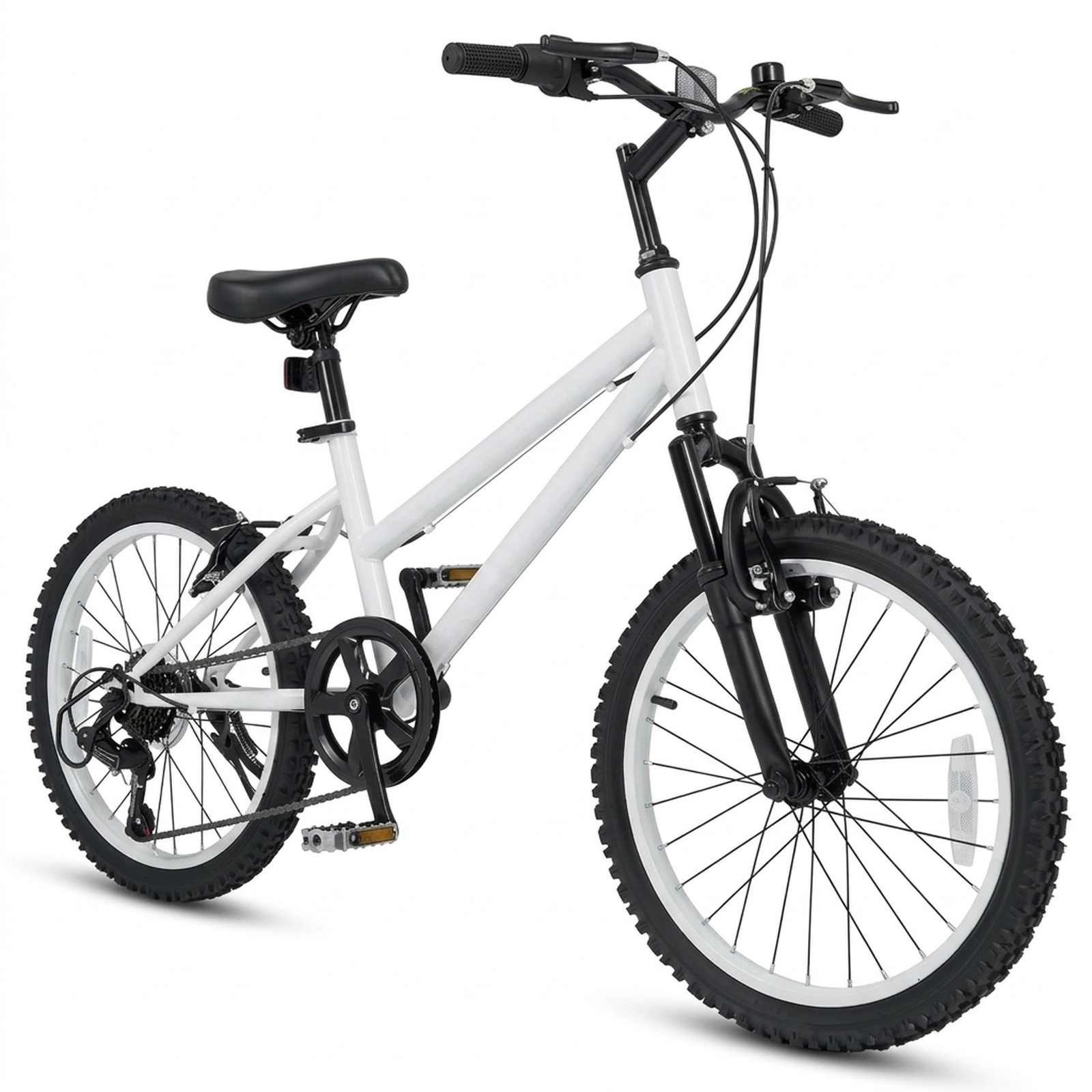 SUGIFT 7-Speed 20-Inch Kids Mountain Bike 220-lb Capacity Adjustable Seat and Handlebar White Black Blue