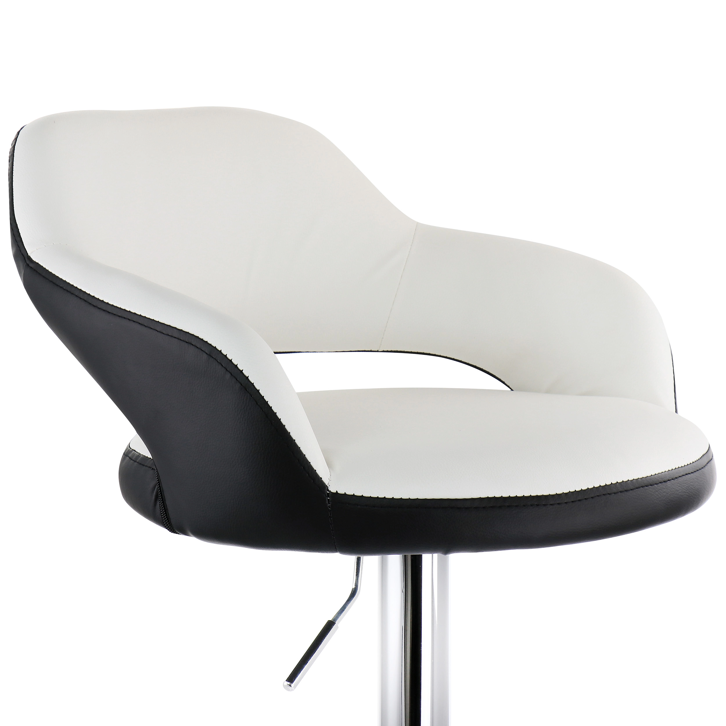 Elama 2 Piece Adjustable Faux Leather Bar Stool in White with Black Trim and Chrome Base
