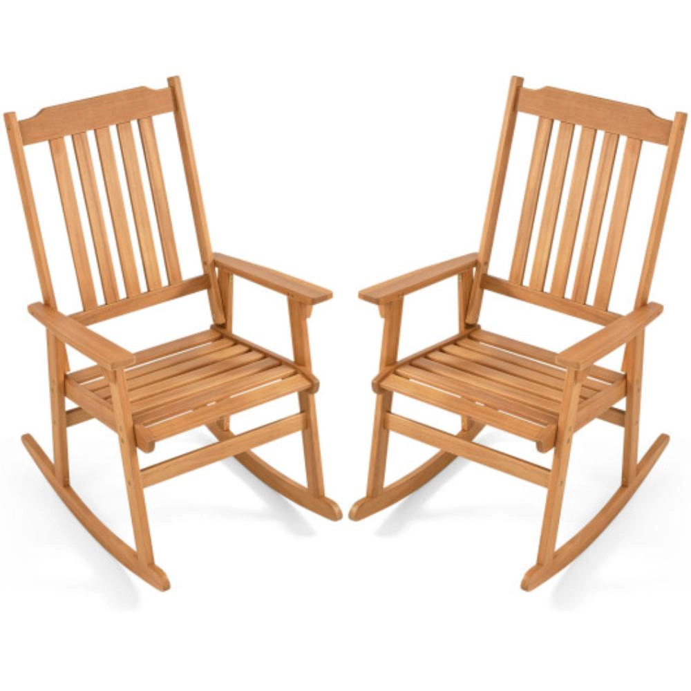 Hivvago Acacia Wood Oversized Rocking Chair With High Back And Armrests For Outdoor