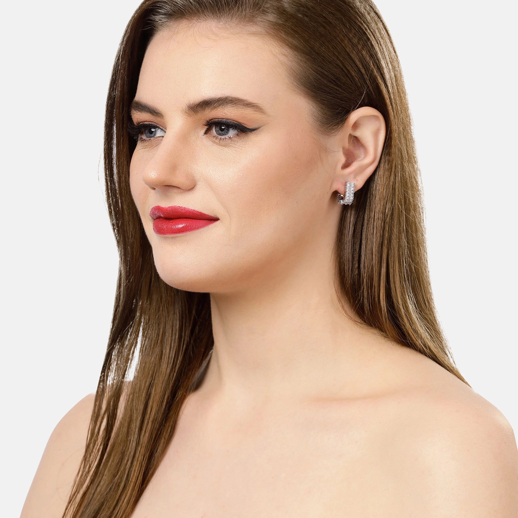 AGP PARIS Womens Shimmering Rectangular Hoop Earrings