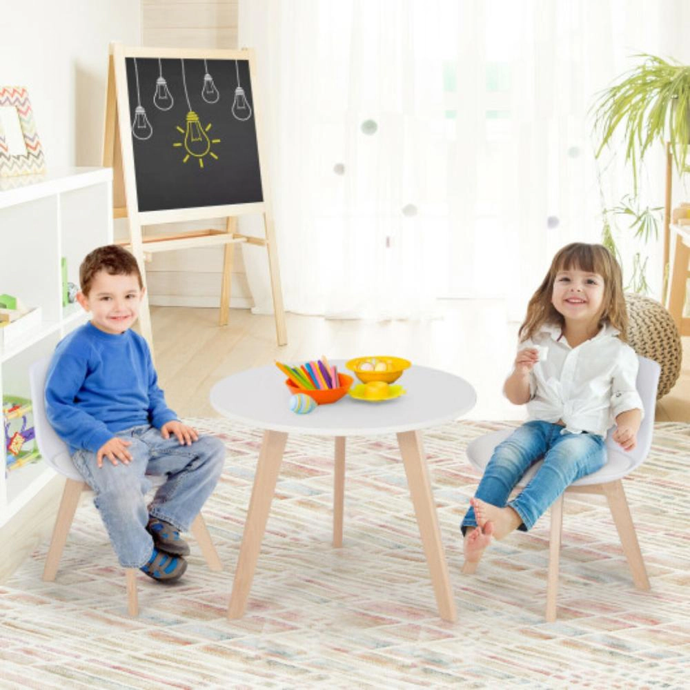 Hivvago Modern Kids Activity Play Table And 2 Chairs Set With Beech Leg Cushion-White