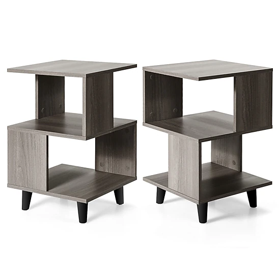 SUGIFT Asymmetrical Storage 2-Piece Modern Nightstand Set with Legs 33-lb Capacity 16 x 16 x 25 in Gray