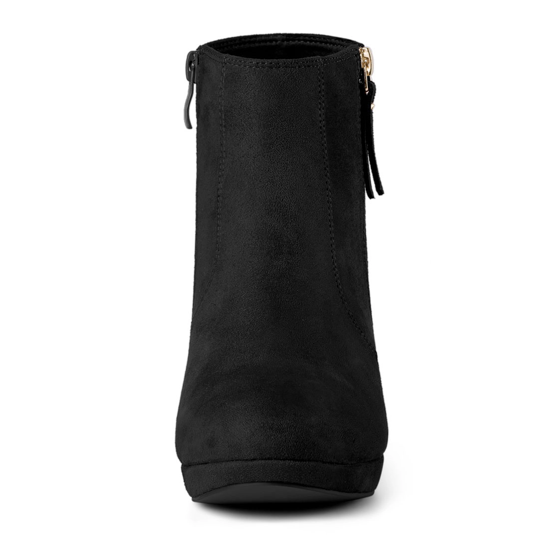 BLISSFUL STEP Women Faux Suede Chunky Heel Platform Ankle Boots