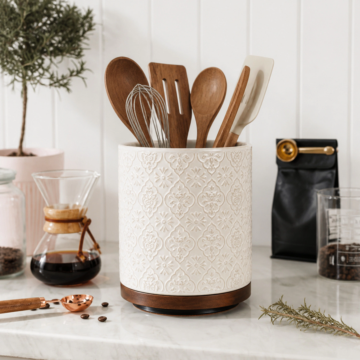 WZK 360 Rotating Extra Large Ceramic Kitchen Utensil Holder