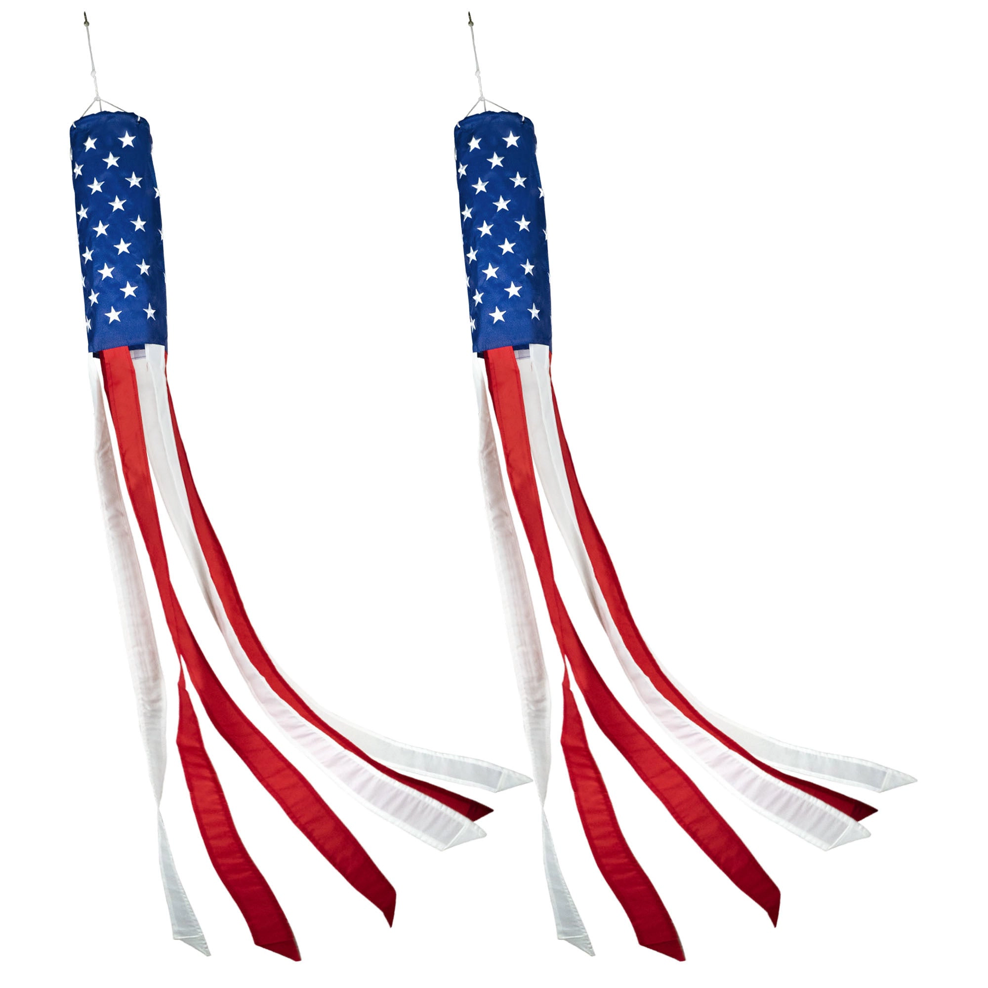 G128 2-Pack American USA Windsock 60 Inch - Embroidered 210D Polyester Patriotic Hanging Decoration