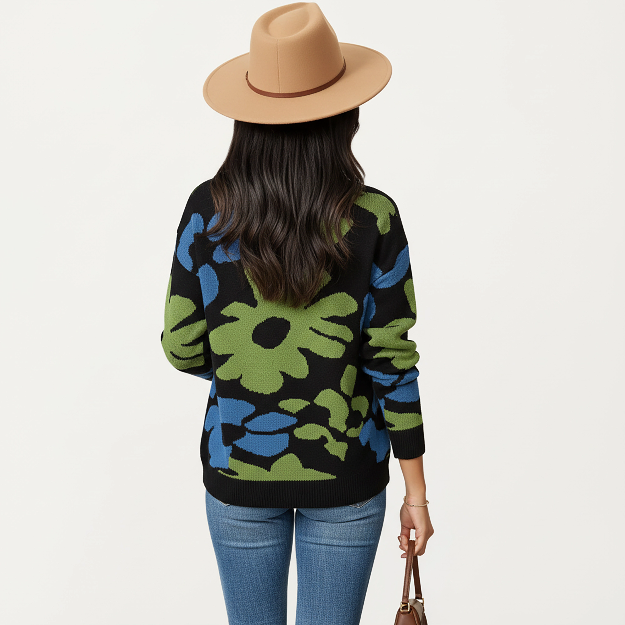 Anna-Kaci Women's Bold Floral Pattern Knit Sweater with Soft Textured Feel, Long Sleeves and Comfortable Relaxed Fit