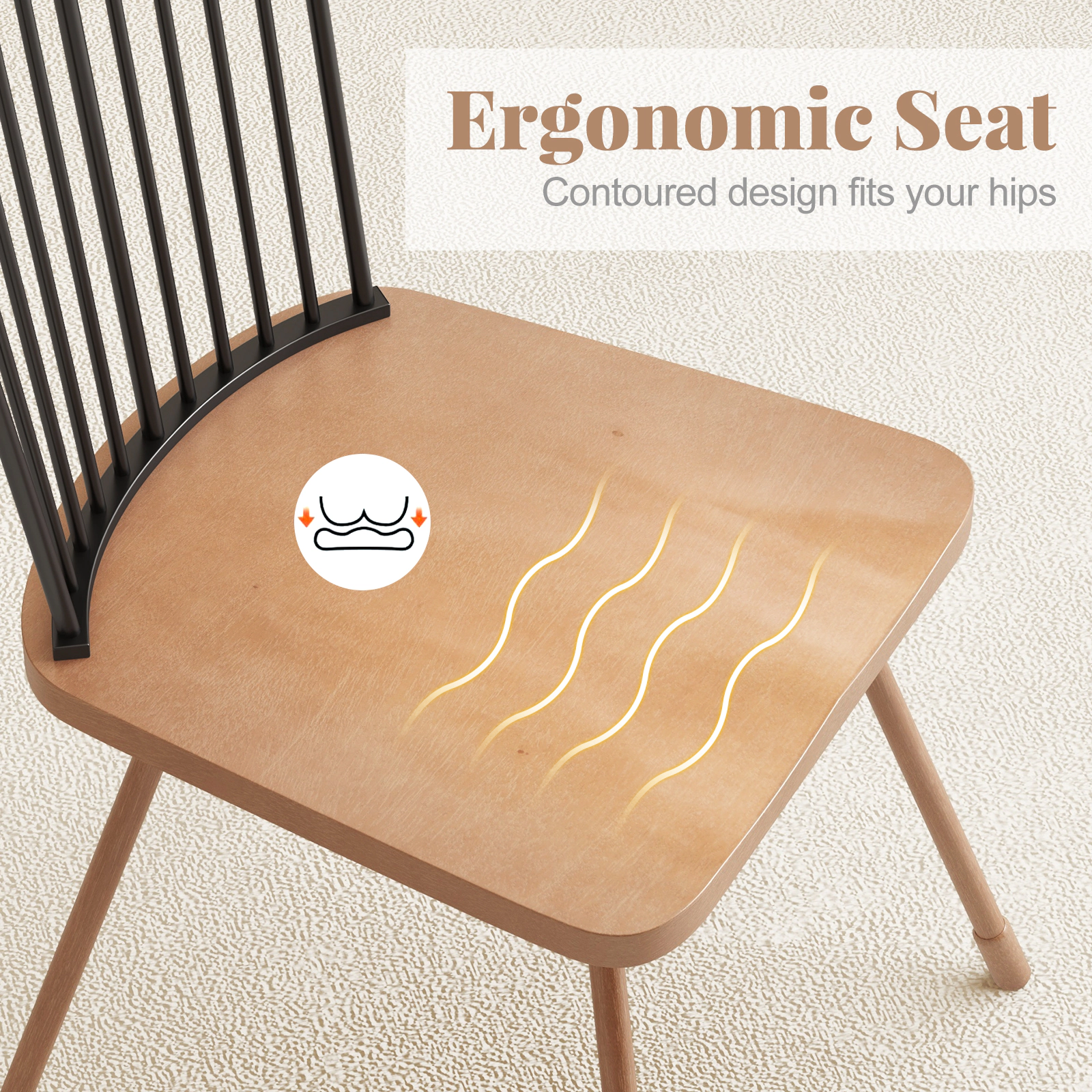 SUGIFT Spindle Back Dining Chair Set of 2 with Ergonomic Contoured Seat 350-lb Capacity Natural + Black