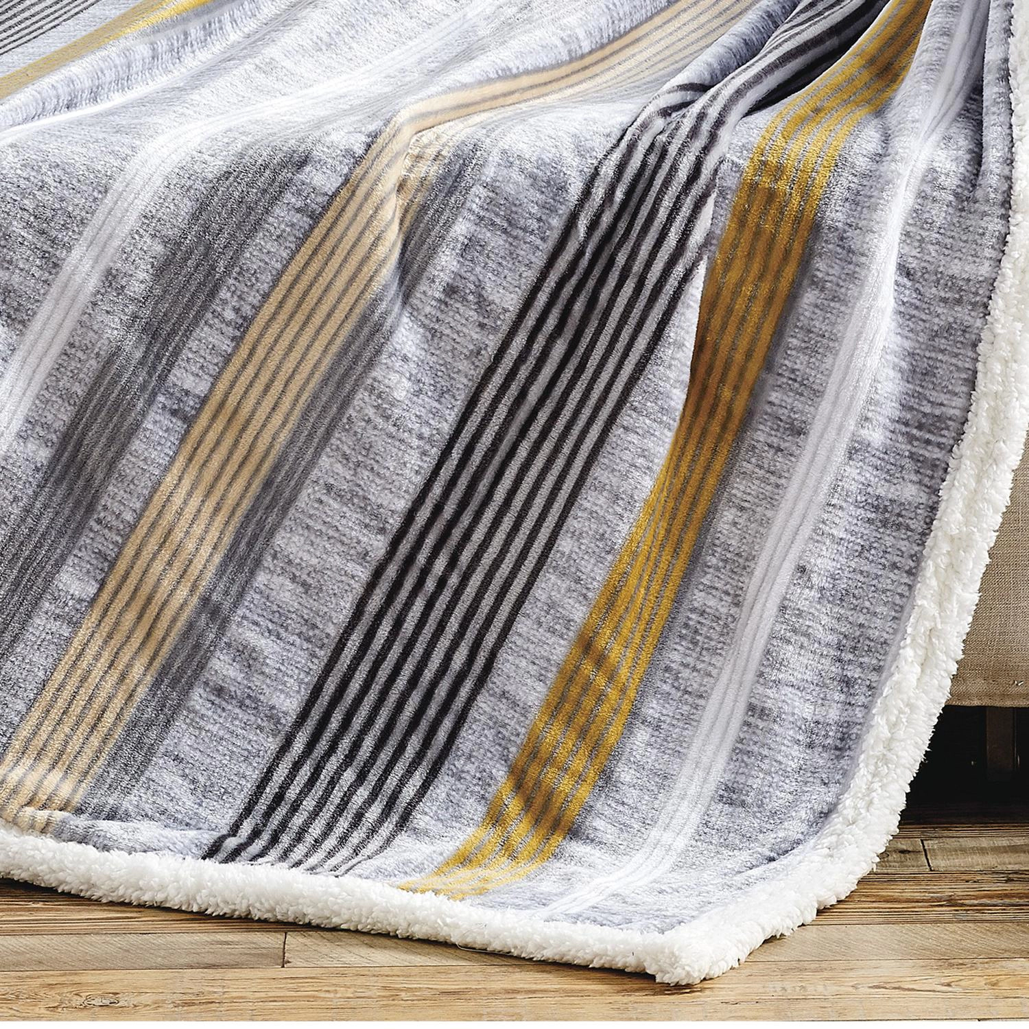 Plazatex Brea with Sherpa Plush Decorative All Season Plum Throw Blanket 50" x 60" Grey