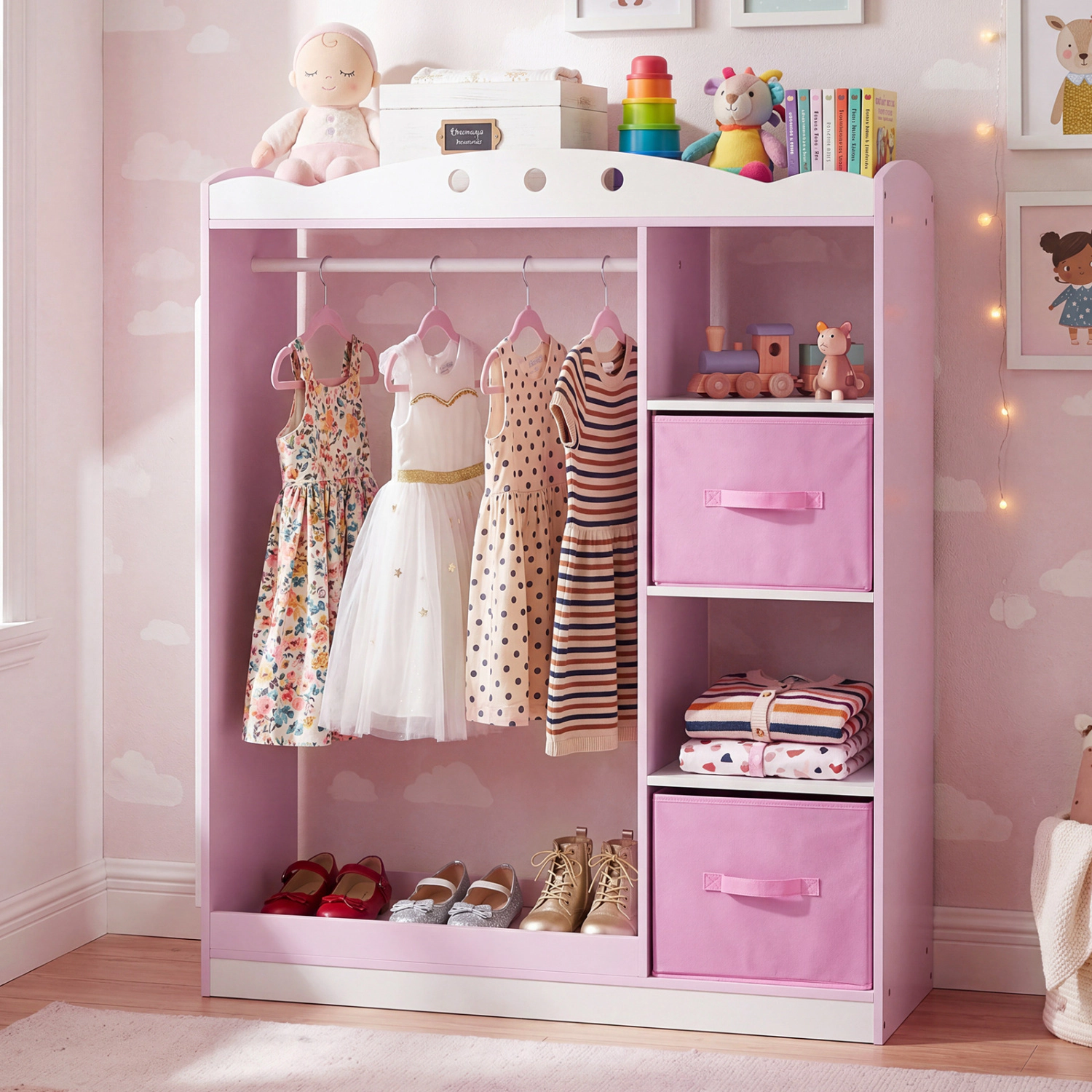 Hivvago Kids Dress Up Station with Mirror and Open Storage