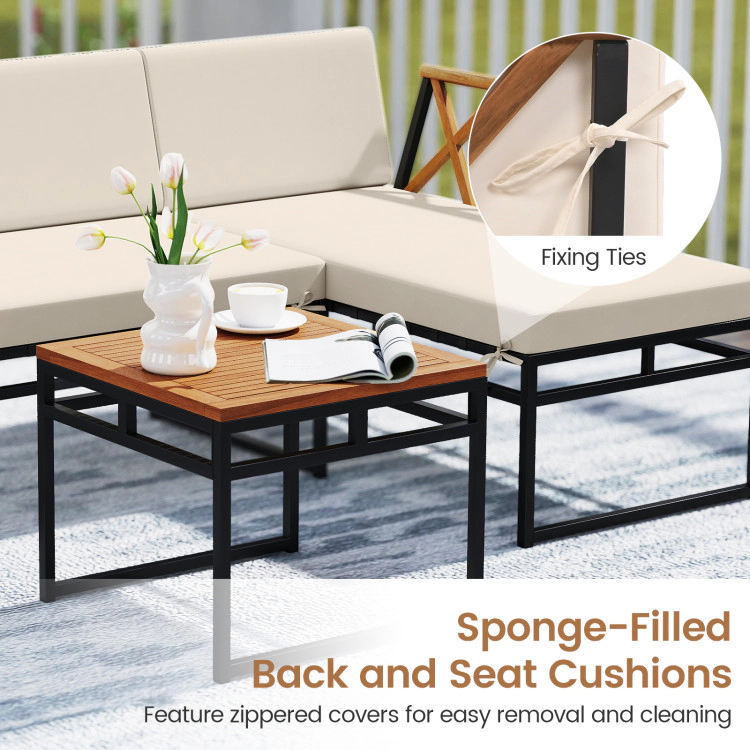 Hivvago 3-Piece L-Shaped Patio Furniture Set For Porch Backyard And Poolside-Beige