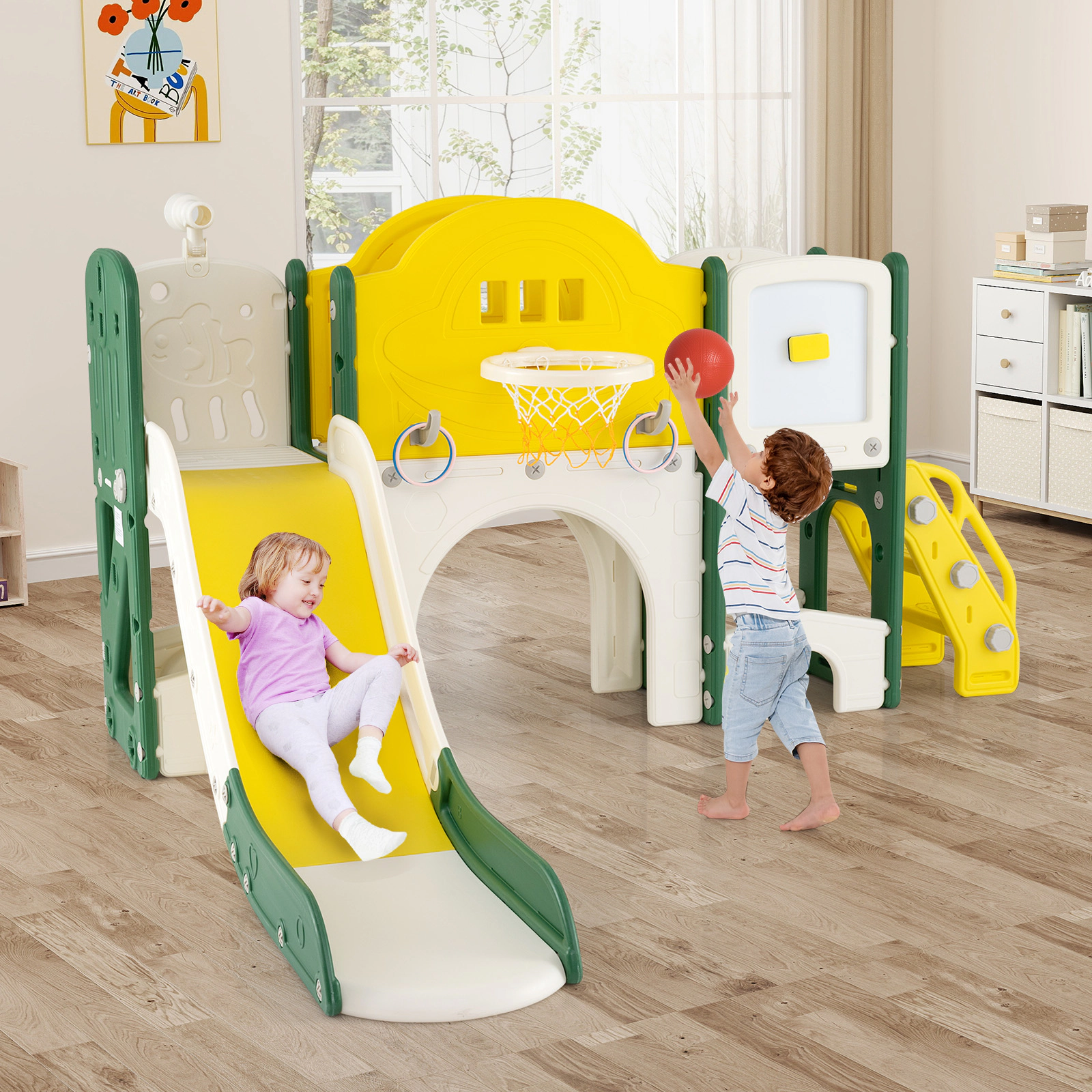 LJG 10 in 1 Toddler Slide Set Kids Slide and Climber Playset Indoor Playground
