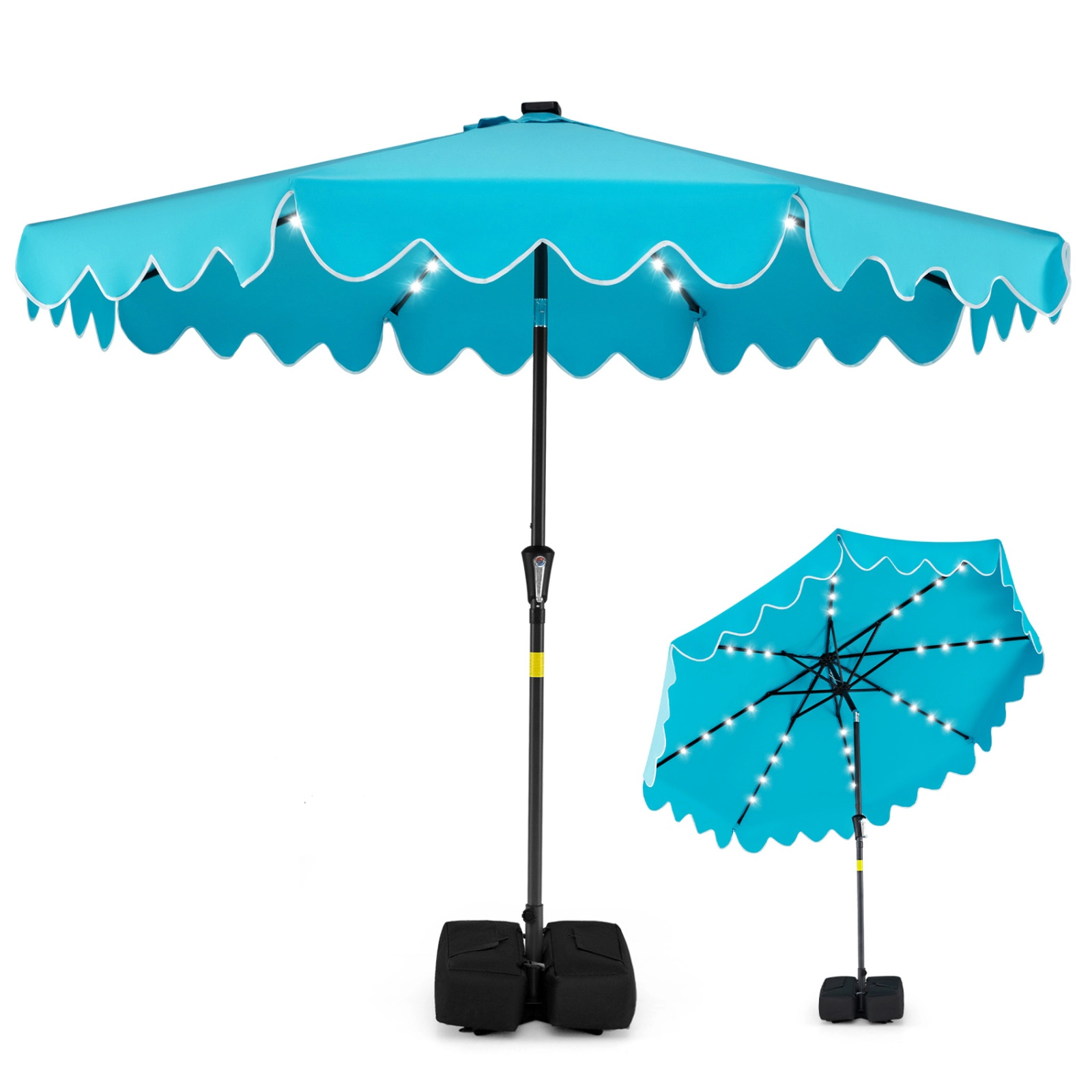 SUGIFT Turquoise 9 ft Outdoor Patio Umbrella with 32 Solar LED Lights and Sandbags
