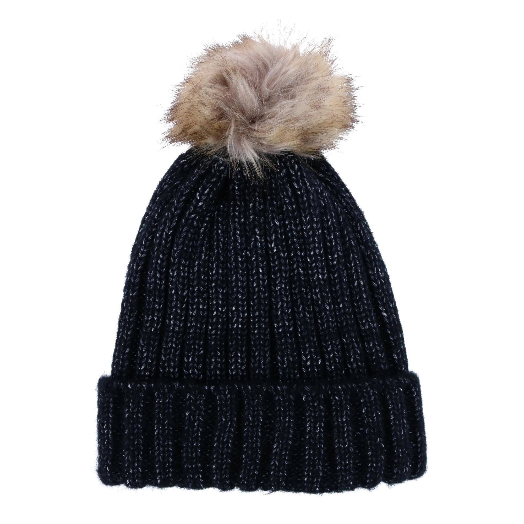 CTM Women's Metallic Shimmer Winter Knit Lined Beanie with Pom