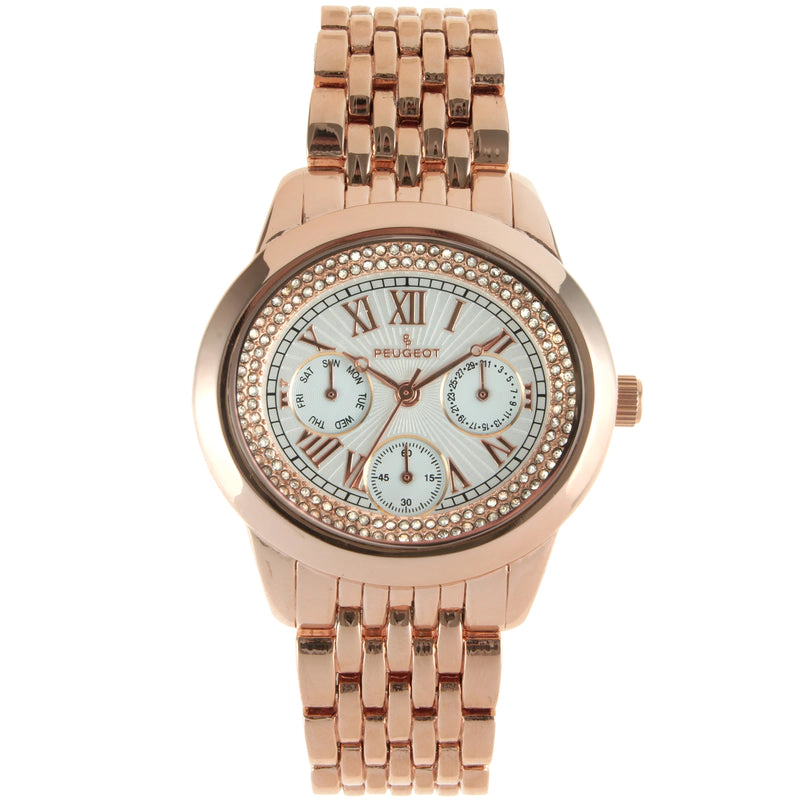 Peugeot Women's Rose Gold 40mm Multi-Function Watch with Crystal Bezel