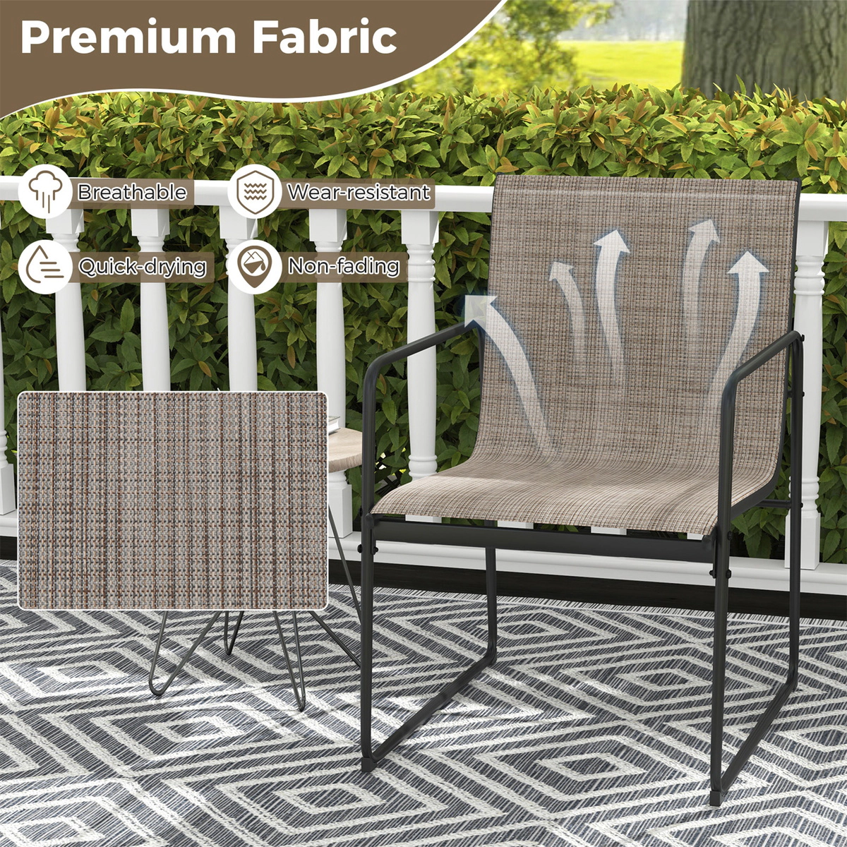 SUGIFT Set of 2 Powder-Coated Metal Outdoor Patio Dining Chairs