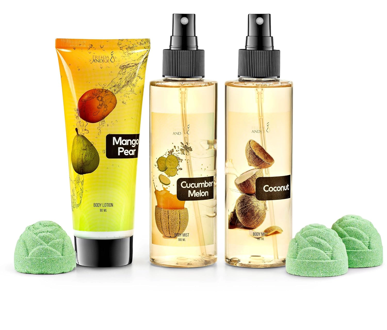 Freida and Joe Women Tropical Coconut, Cucumber, Mango Pear Body Splash With Fizzers Set