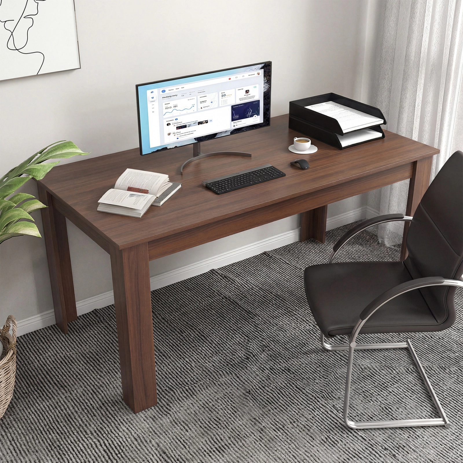 SUGIFT 63-in Rectangular Modern Engineered Wood Dining Kitchen Table 200-lb Capacity Walnut