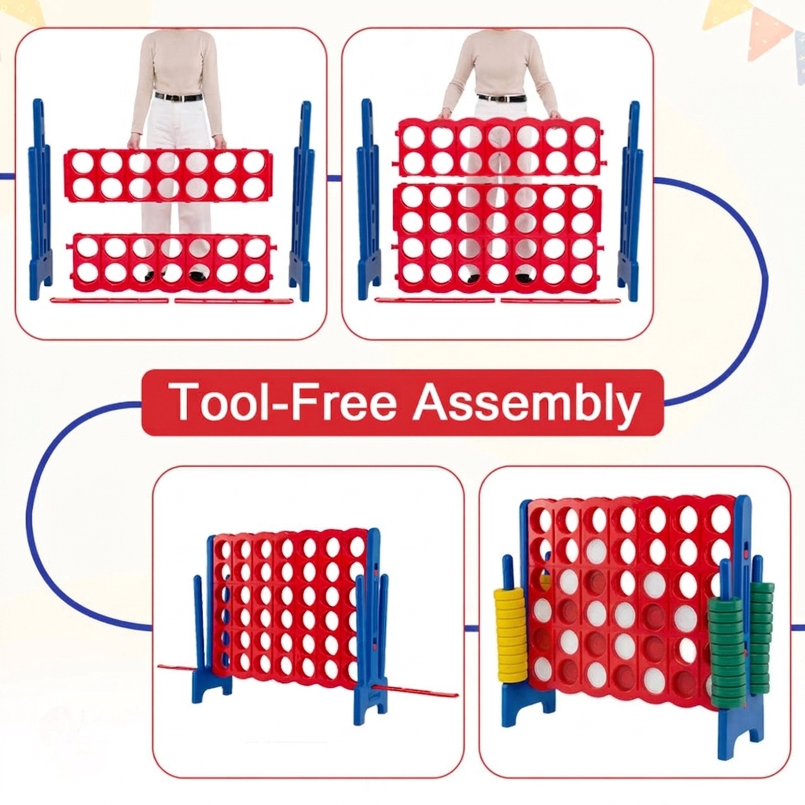 SUGIFT 46.5-in Jumbo 4-to-Score Oversized 4-in-a-Row Game Set with 2 Reset Levers and Smooth Edges