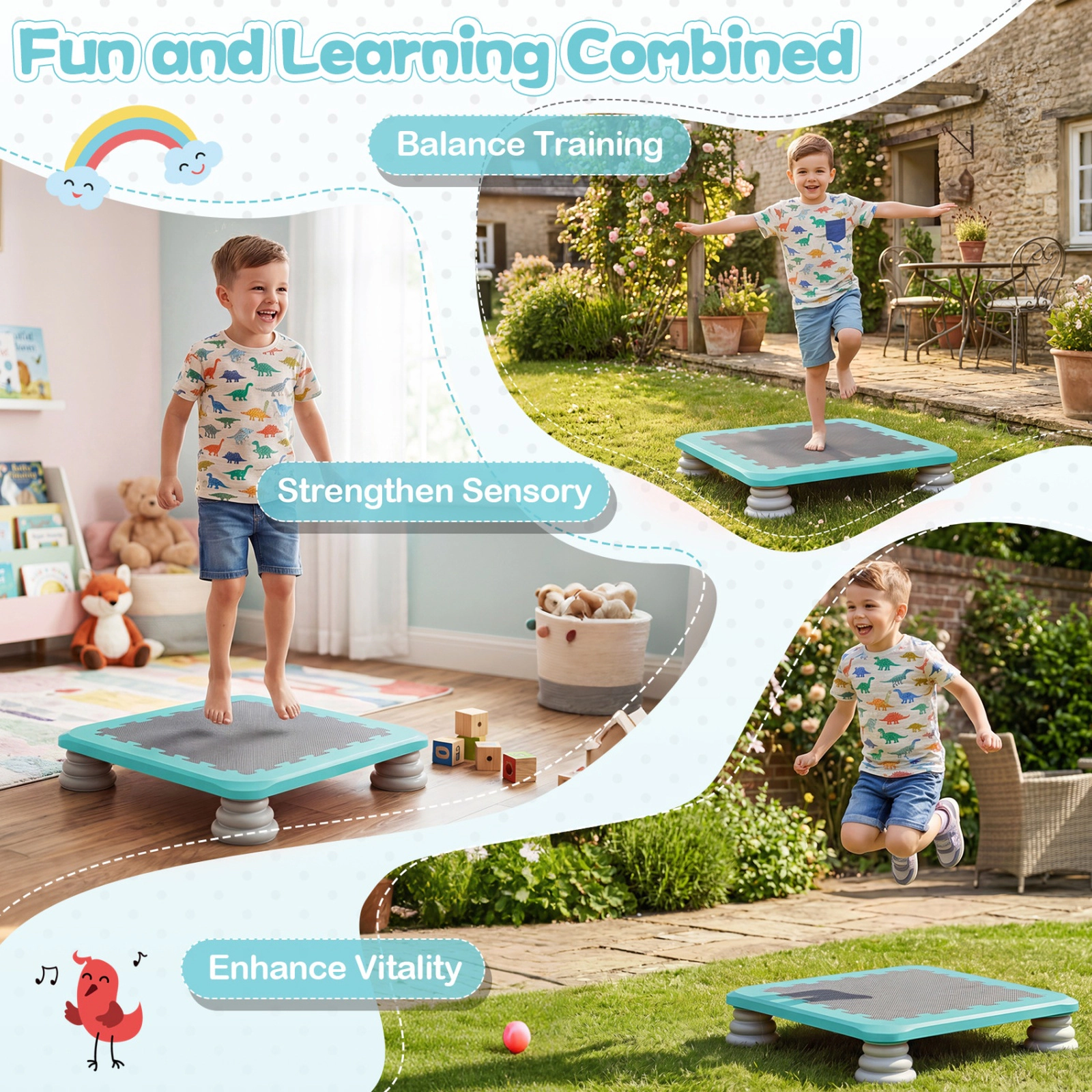 SUGIFT Blue 4 Removable Non-Slip Foot Pads 25.5 Inch Kids Mini Trampoline