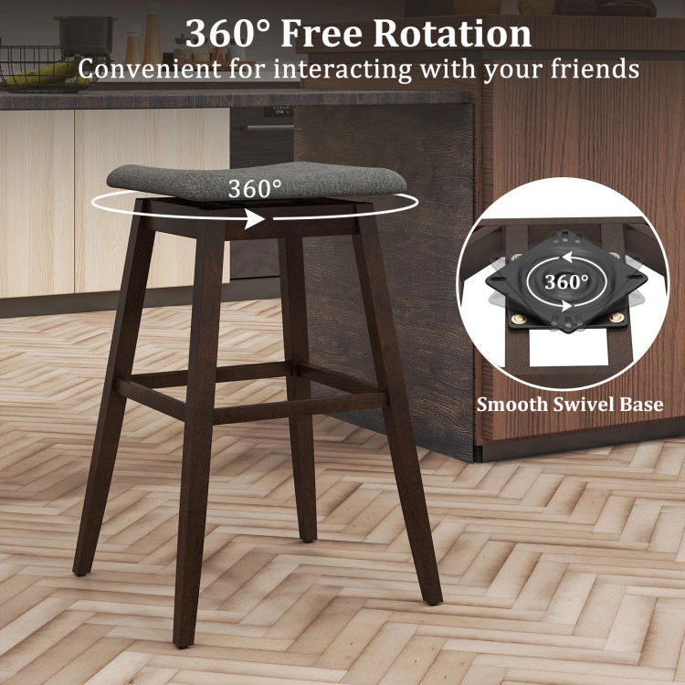 Hivvago Swivel Counter Bar Stools with Wooden Legs and Integrated Footrest - Set of 2