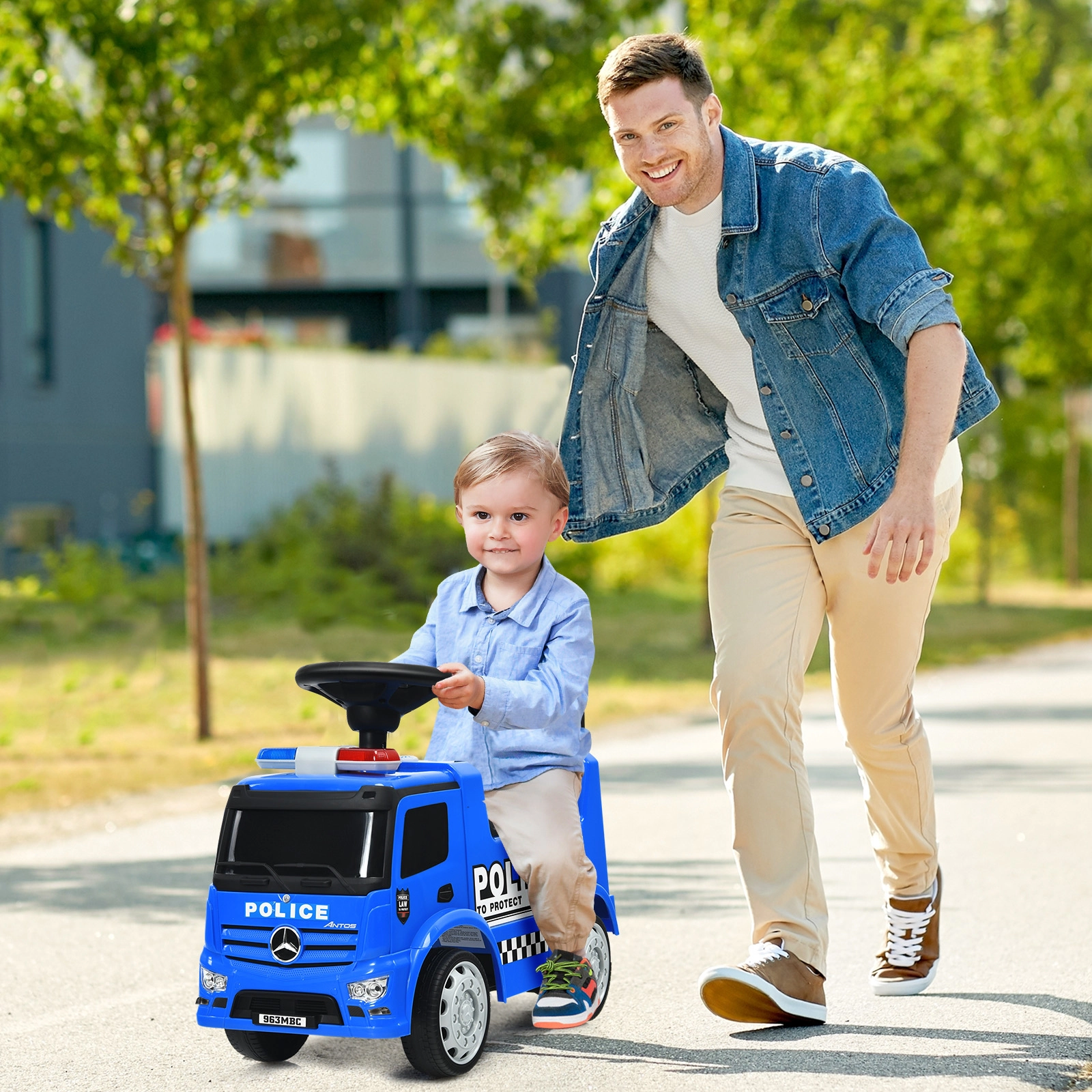 SUGIFT Kids Ride On Push Licensed Police Car Truck 55-lb Capacity Ages 12-36 Months Blue
