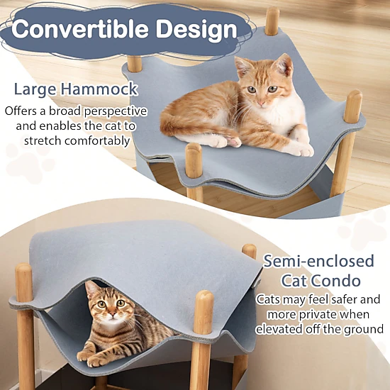 SlickBlue Unisex 2-Tier Wooden Cat House with Felt Condo