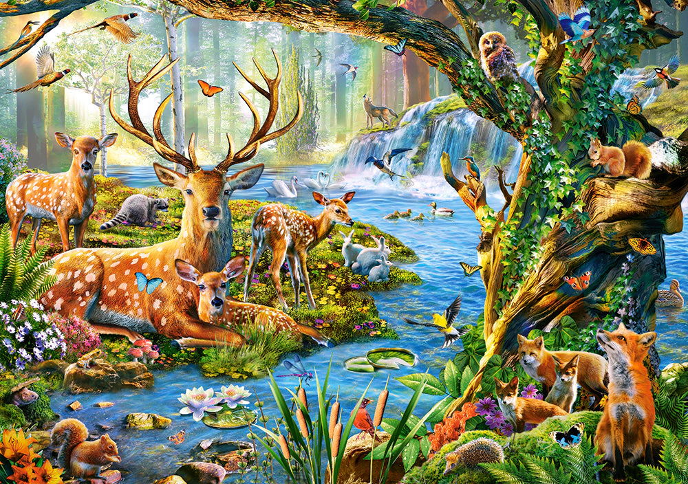 CASTORLAND 500 Piece Jigsaw Puzzles, Forest Life, Charming view of deer and animals in the forest, Adult Puzzle, B-52929